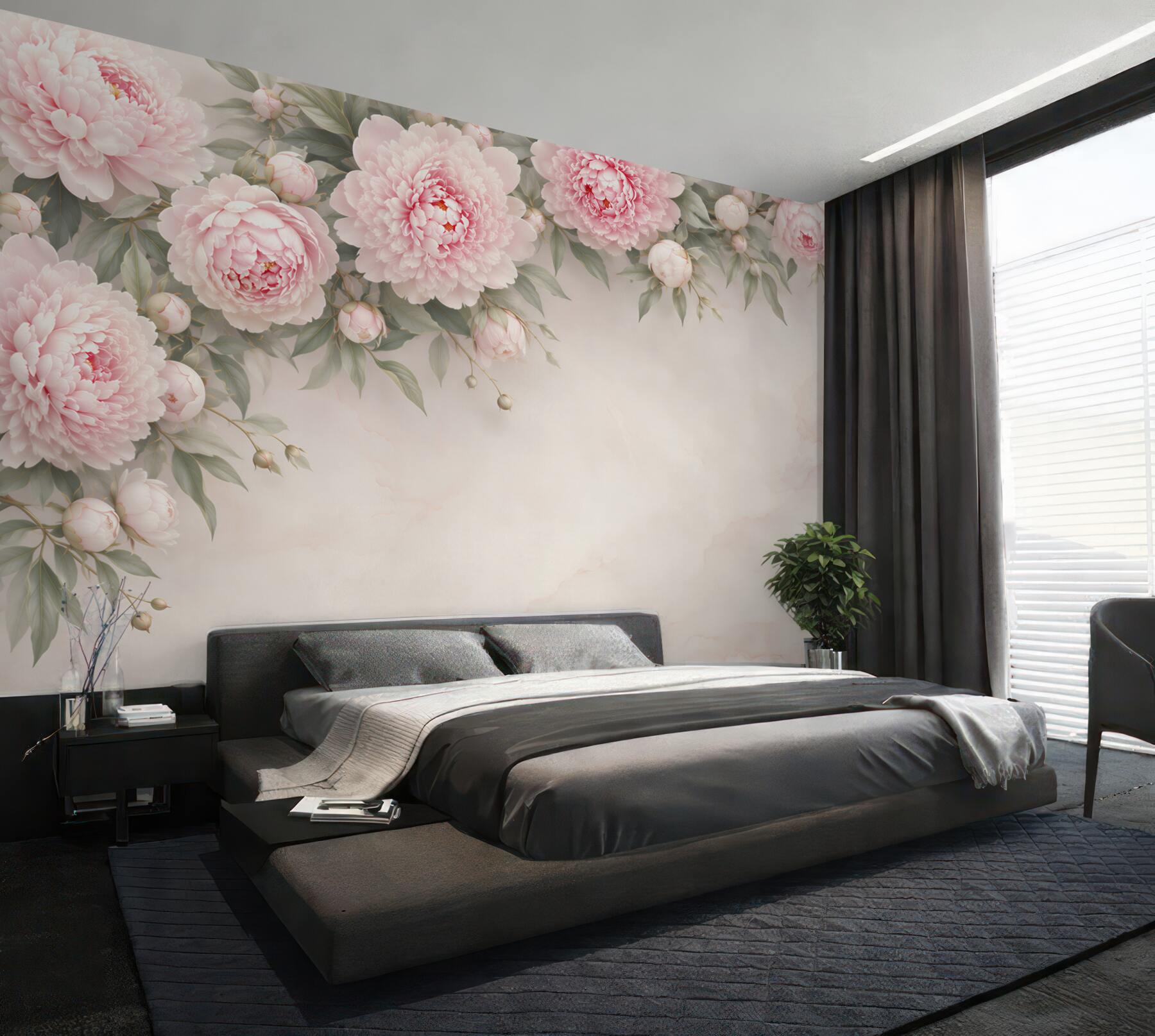 Fototapeta piwonie pudrowy róż na marmurkowym tle elegancka?v23