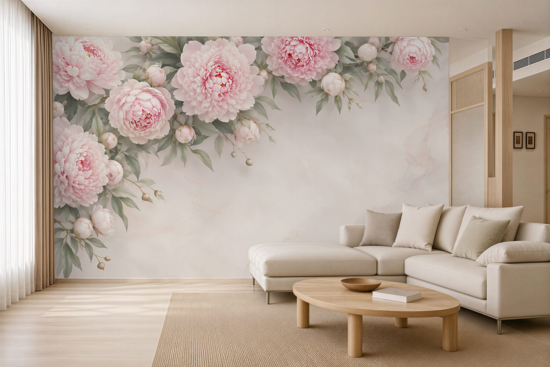 Fototapeta piwonie pudrowy róż na marmurkowym tle elegancka?v23