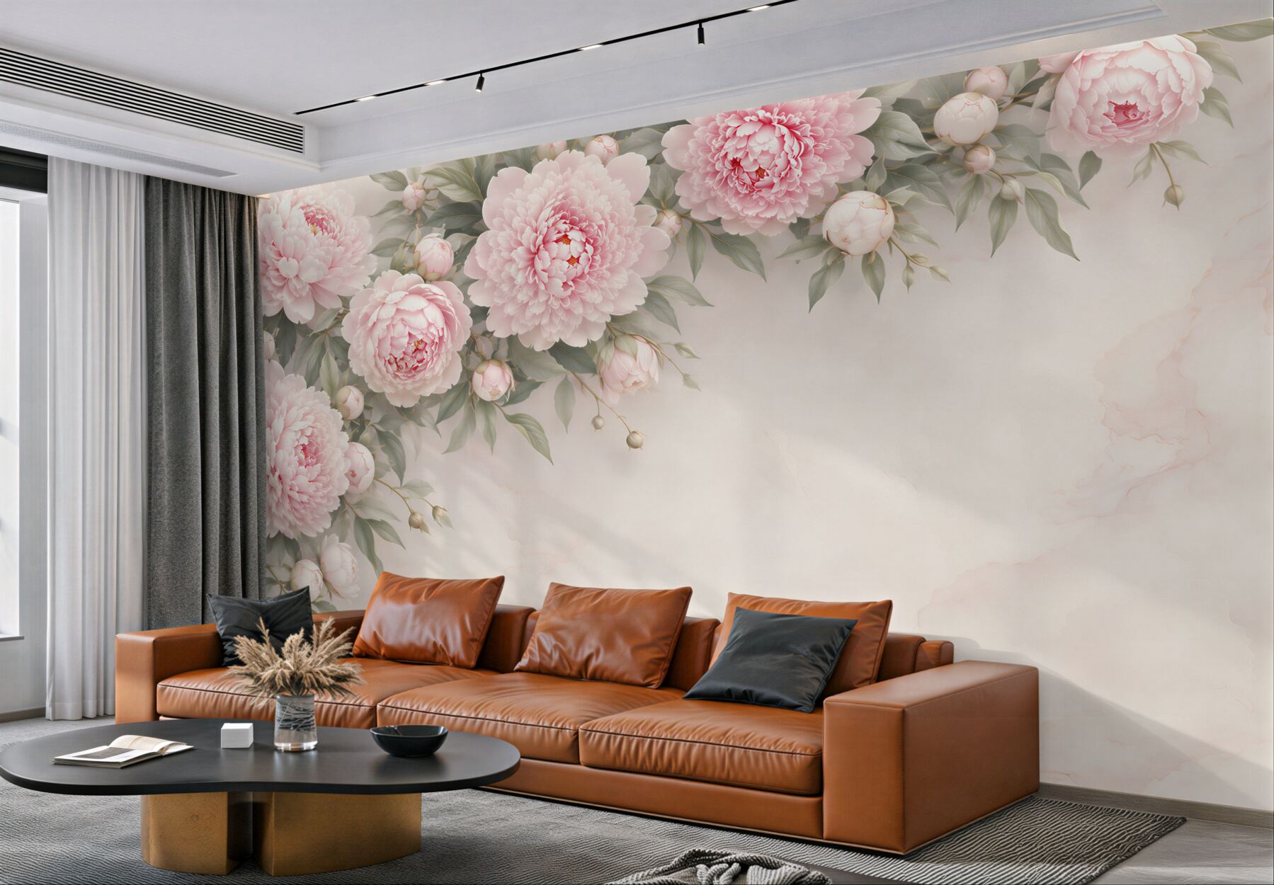 Fototapeta piwonie pudrowy róż na marmurkowym tle elegancka?v23