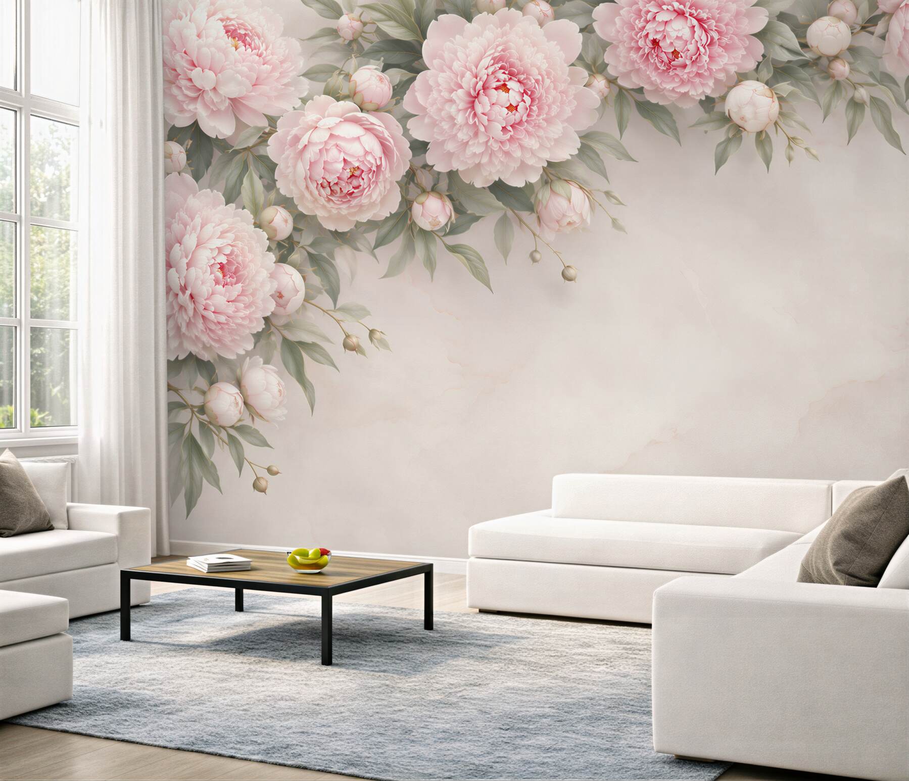 Fototapeta piwonie pudrowy róż na marmurkowym tle elegancka?v23