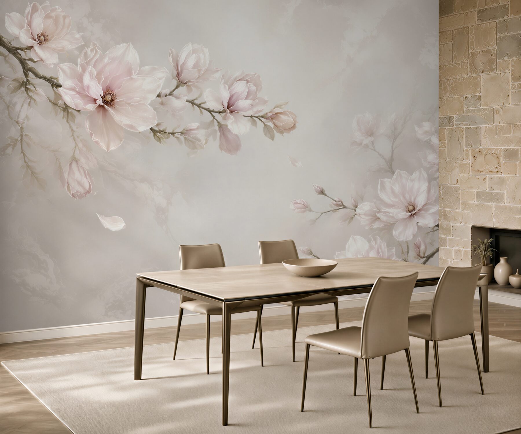 Fototapeta kwitnące magnolie pudrowy róż na jasnym tle elegancka?v23