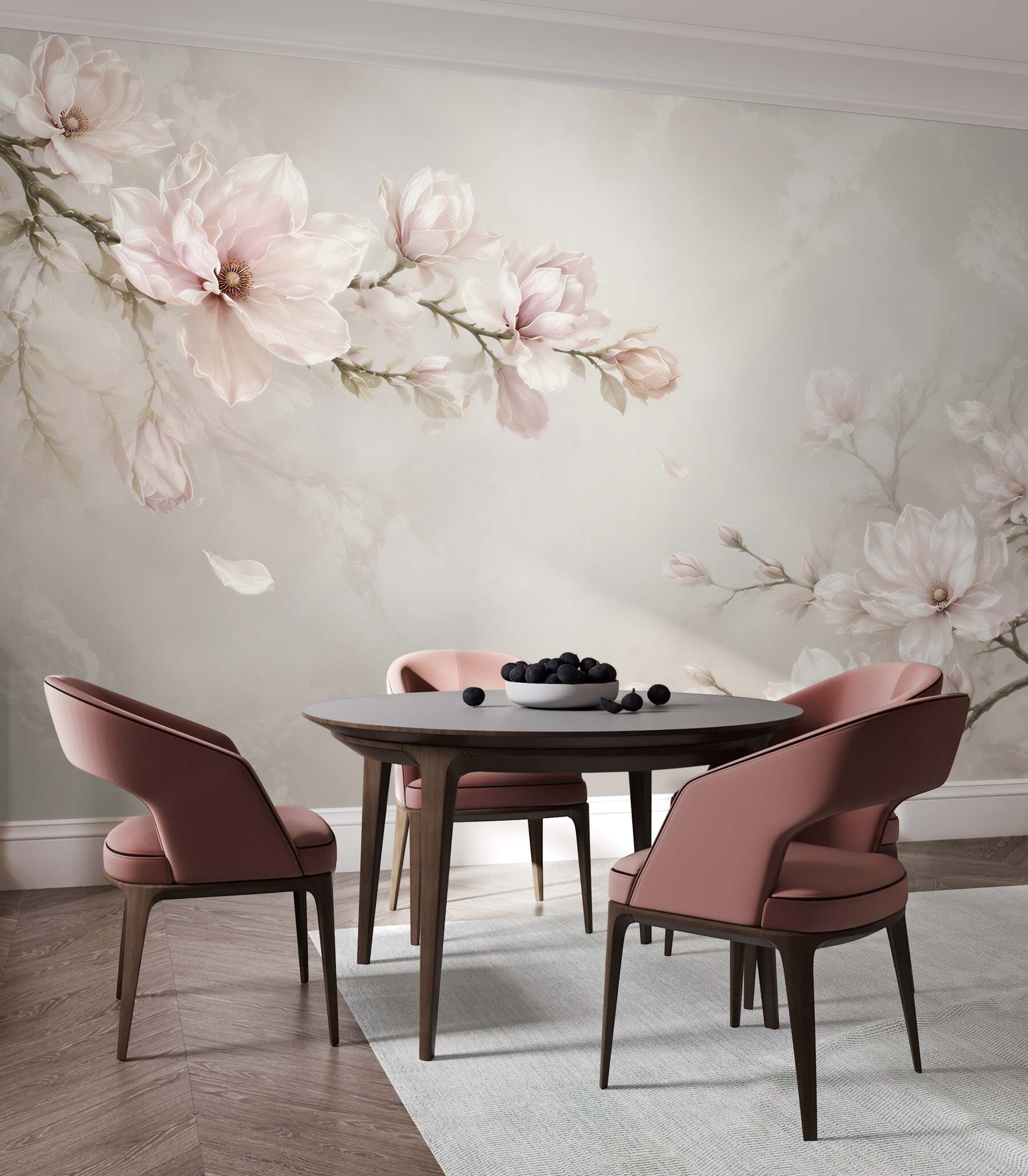Fototapeta kwitnące magnolie pudrowy róż na jasnym tle elegancka?v23