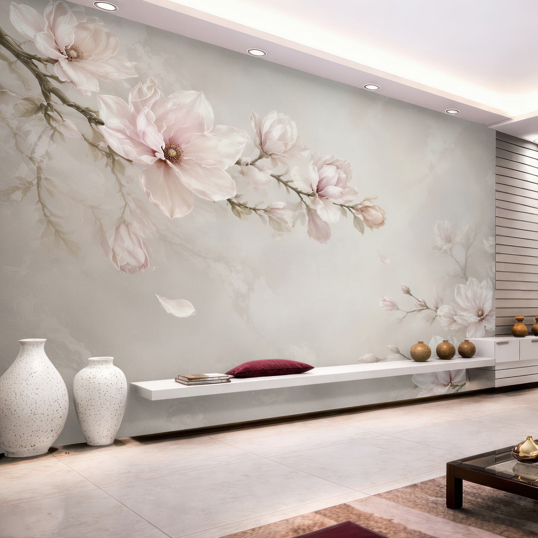 Fototapeta kwitnące magnolie pudrowy róż na jasnym tle elegancka?v23