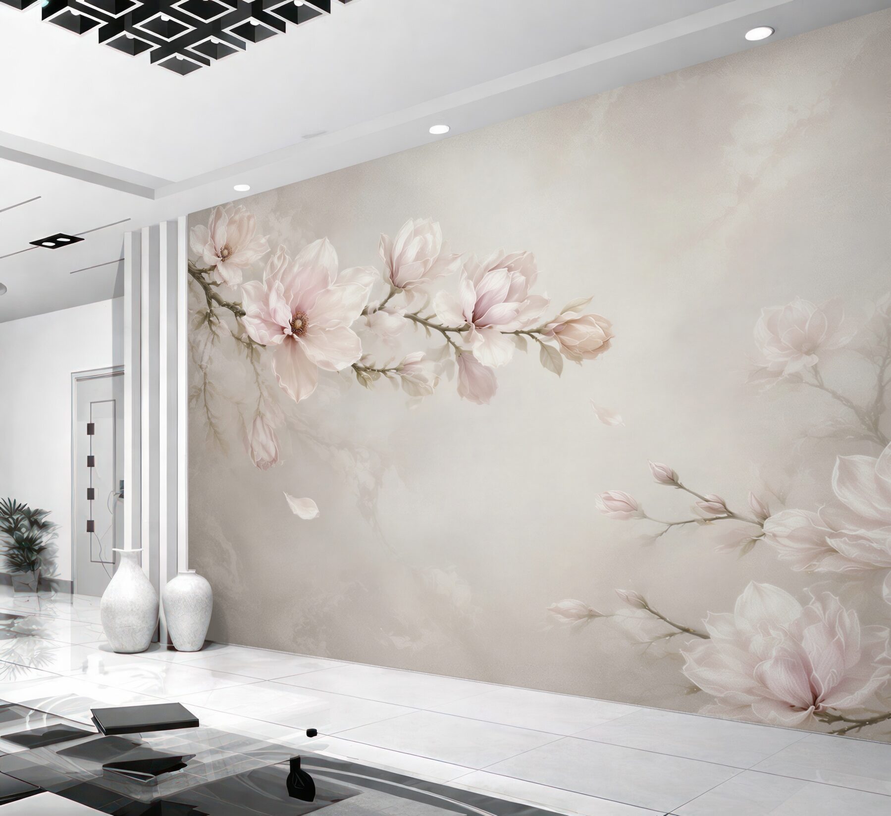Fototapeta kwitnące magnolie pudrowy róż na jasnym tle elegancka?v23