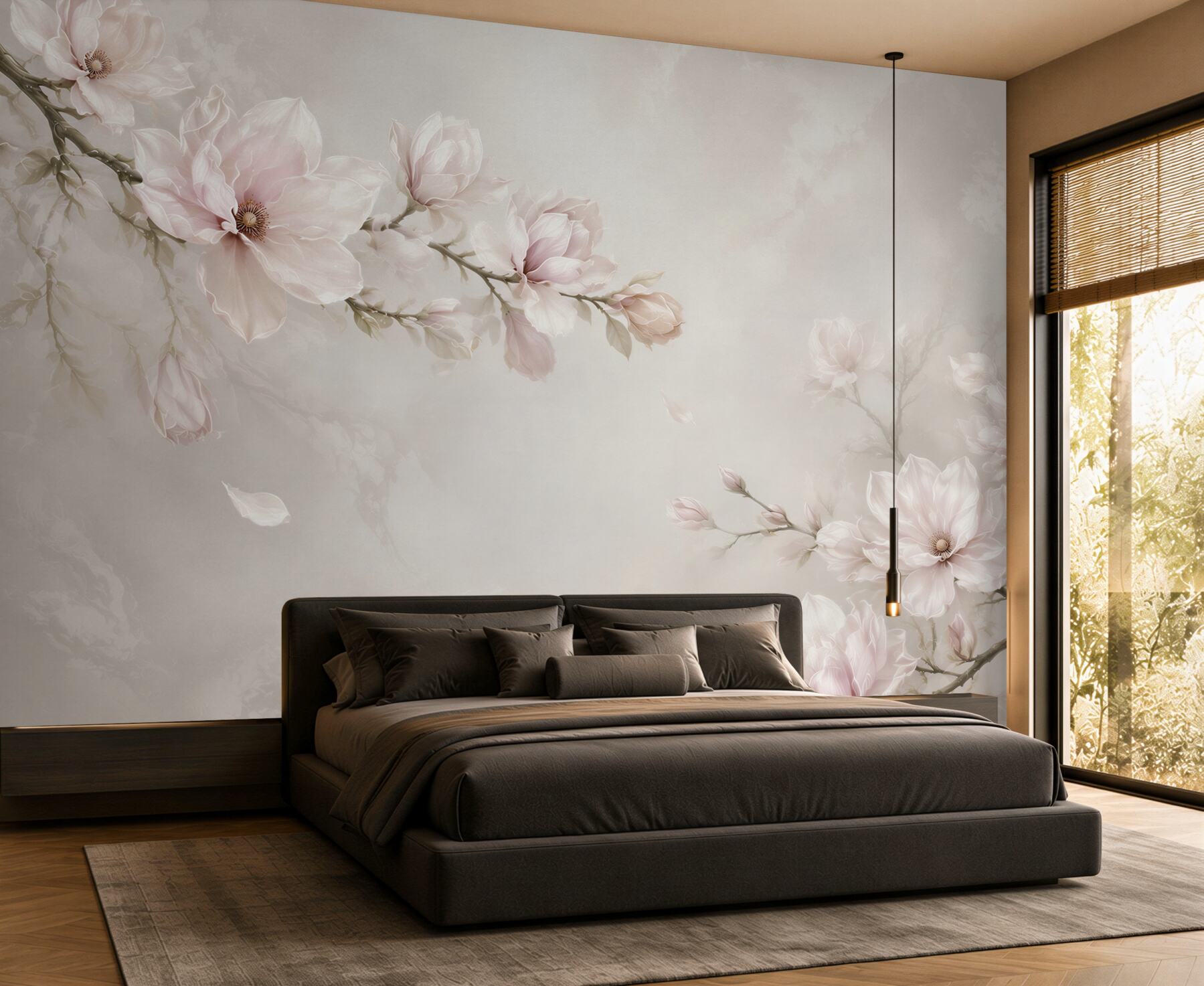 Fototapeta kwitnące magnolie pudrowy róż na jasnym tle elegancka?v23