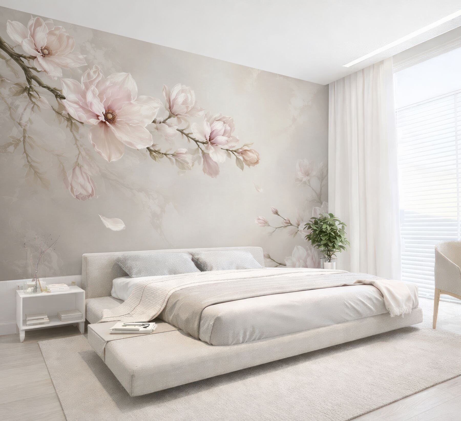 Fototapeta kwitnące magnolie pudrowy róż na jasnym tle elegancka?v23