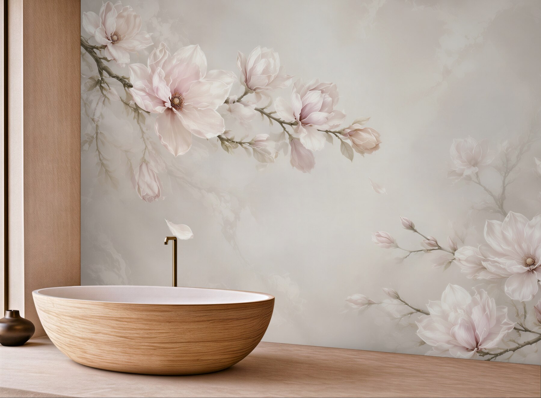 Fototapeta kwitnące magnolie pudrowy róż na jasnym tle elegancka?v23