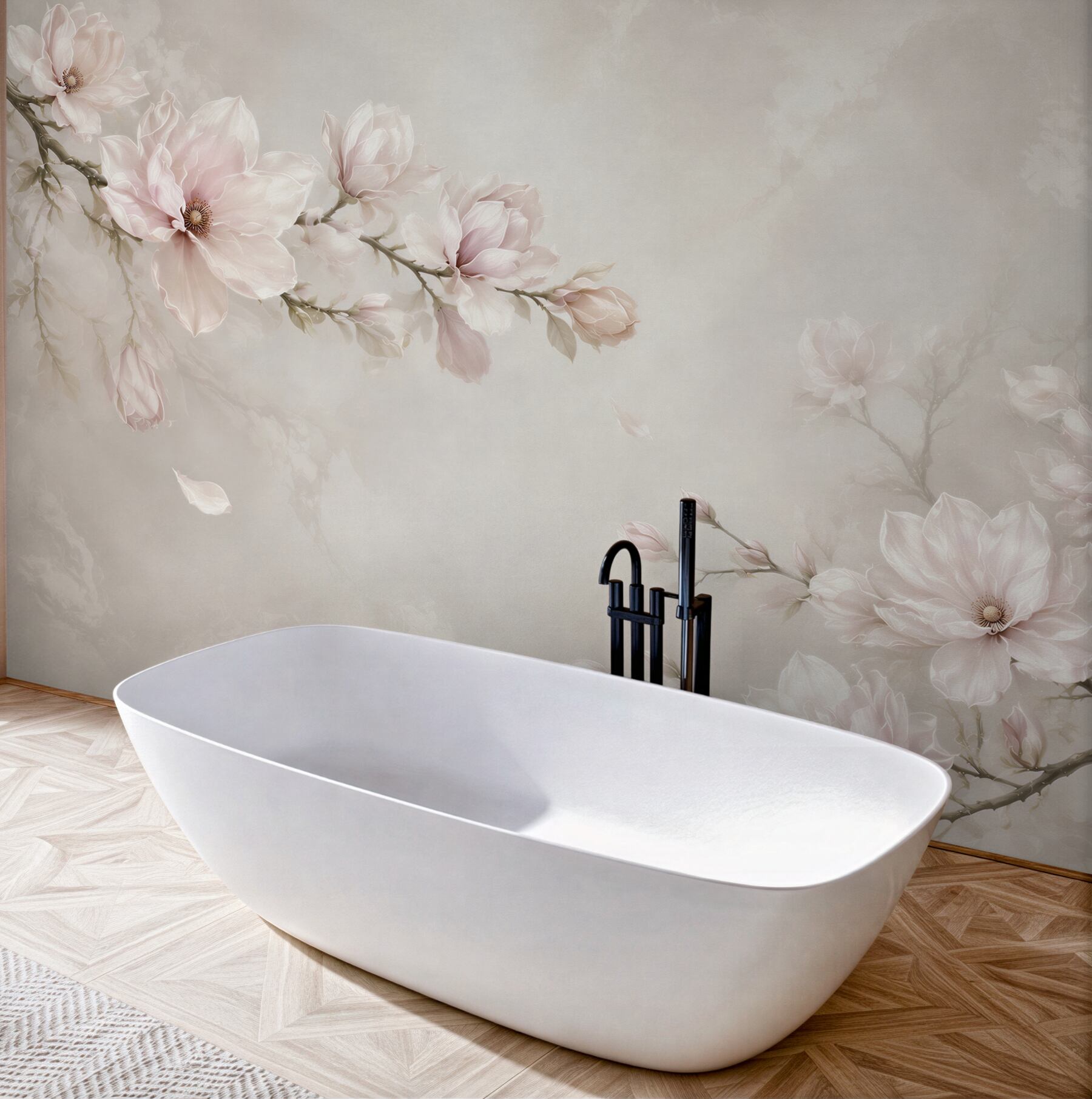 Fototapeta kwitnące magnolie pudrowy róż na jasnym tle elegancka?v23