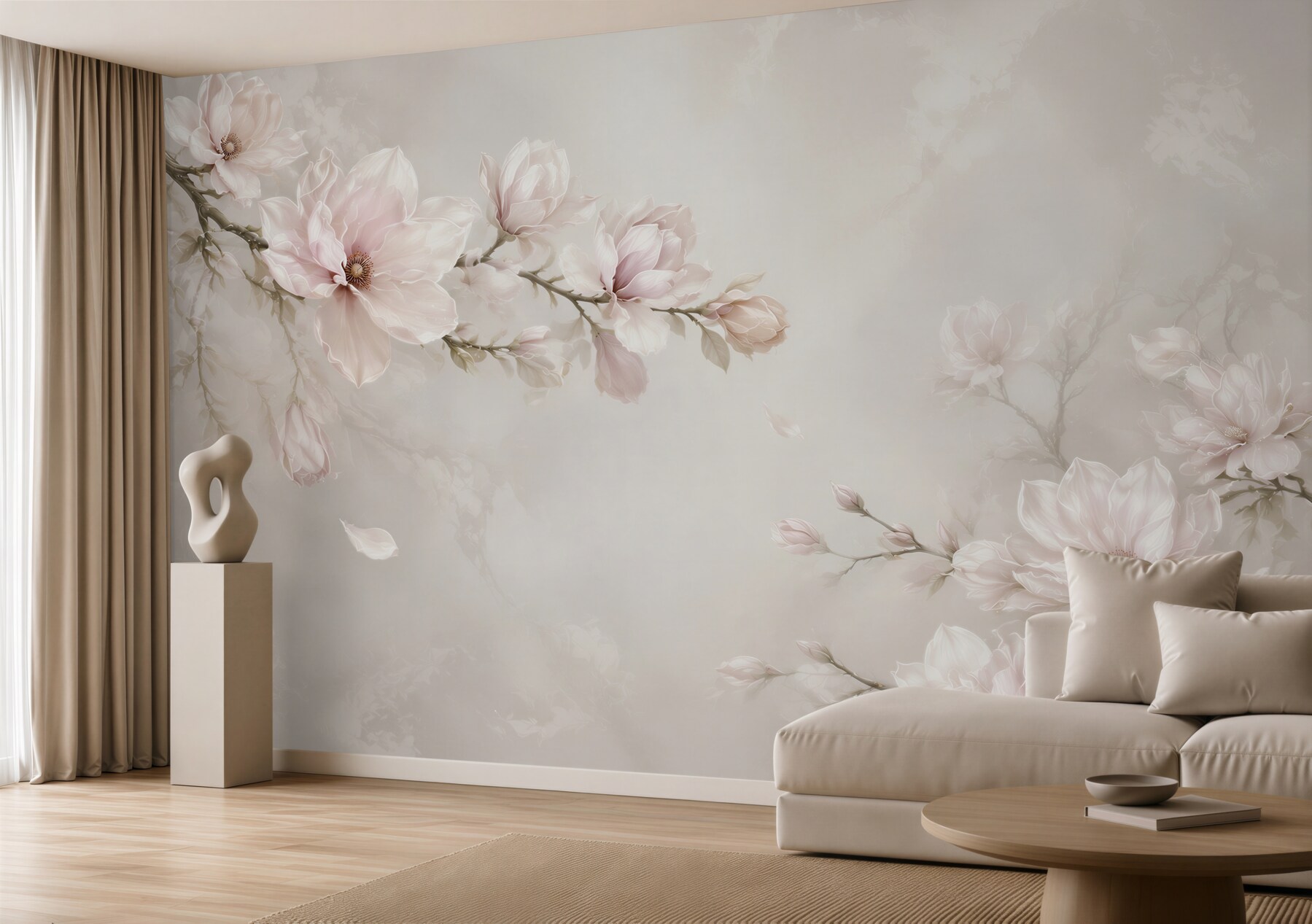 Fototapeta kwitnące magnolie pudrowy róż na jasnym tle elegancka?v23