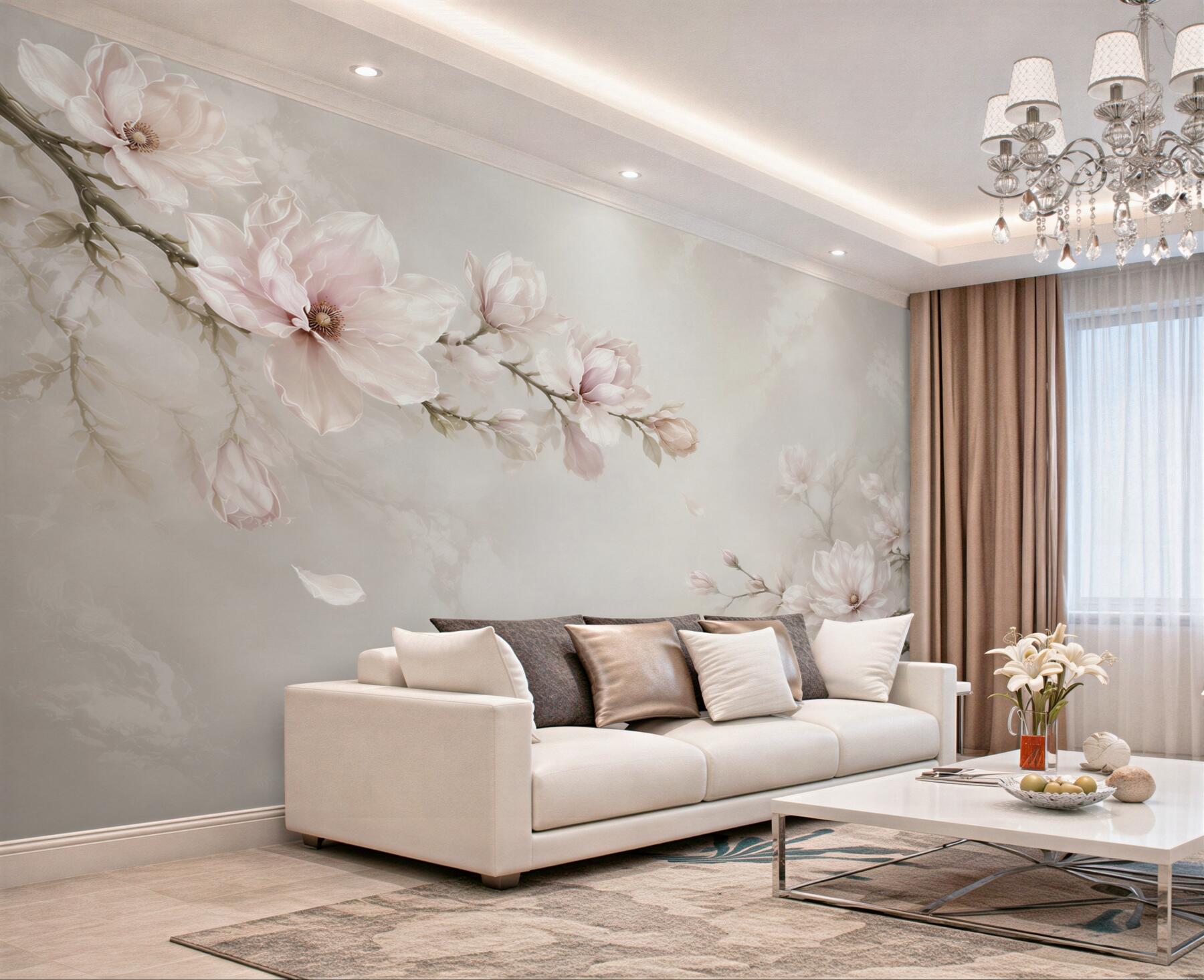 Fototapeta kwitnące magnolie pudrowy róż na jasnym tle elegancka?v23