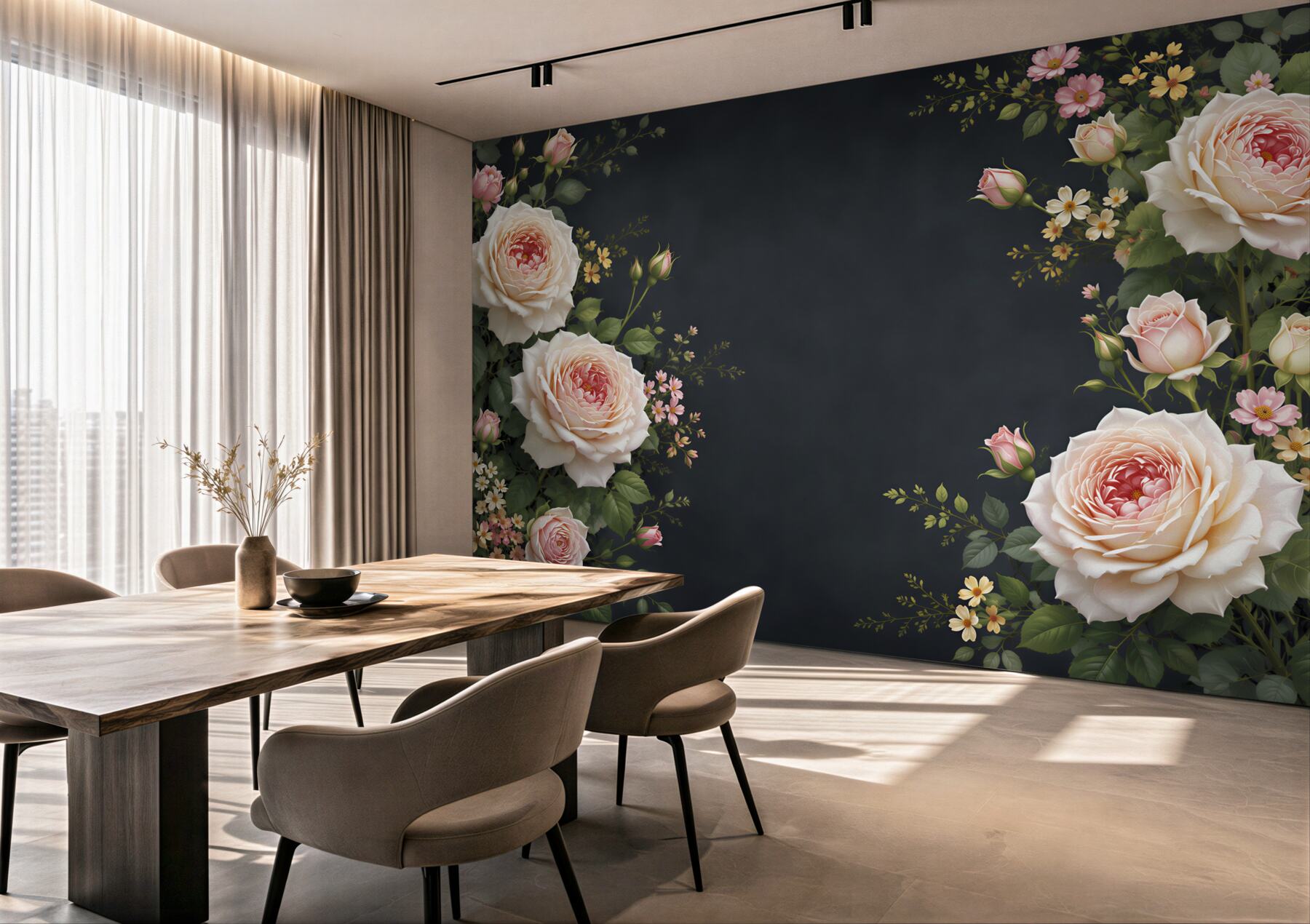 Fototapeta kremowe róże na ciemnym tle elegancka do salonu?v23