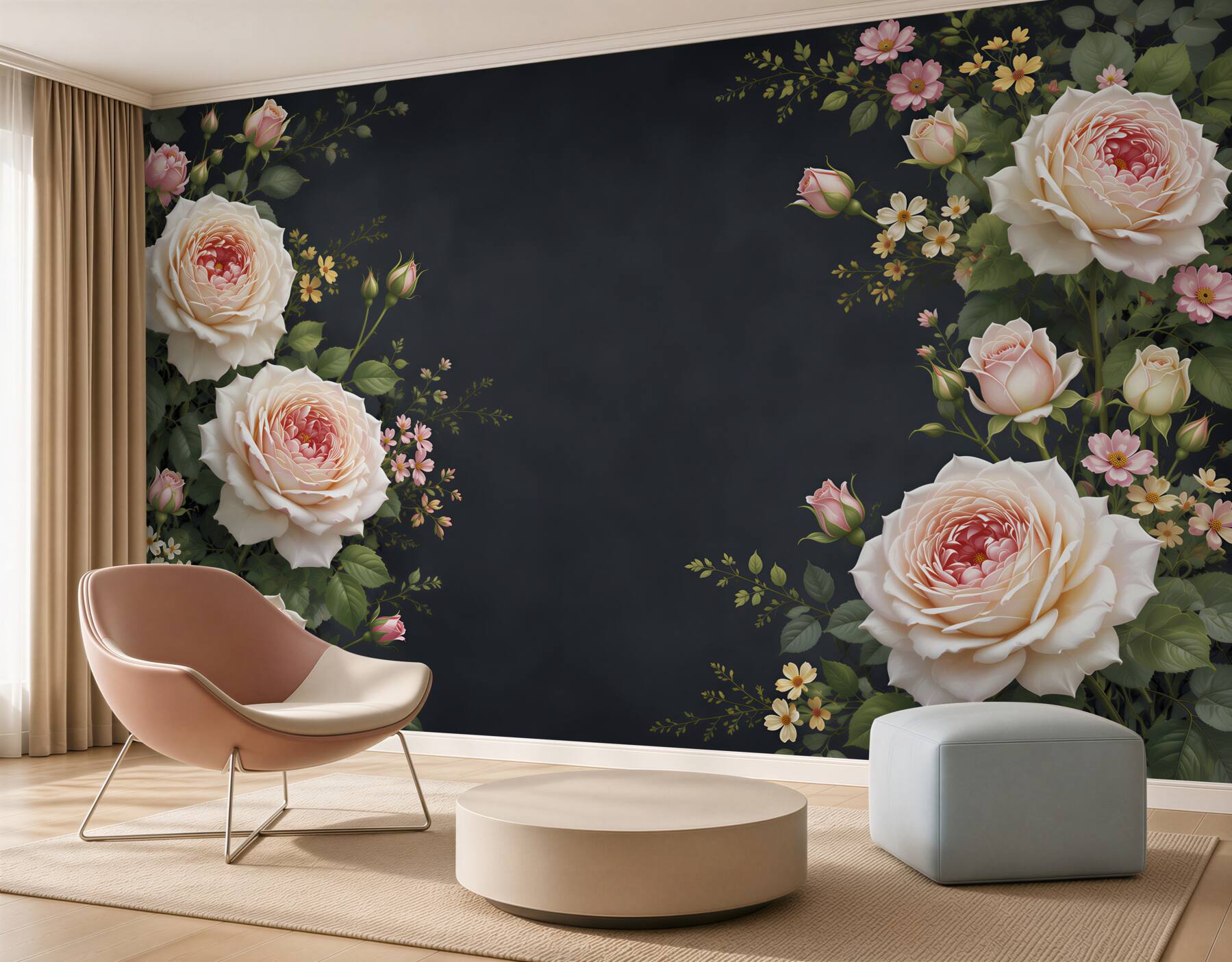 Fototapeta kremowe róże na ciemnym tle elegancka do salonu?v23