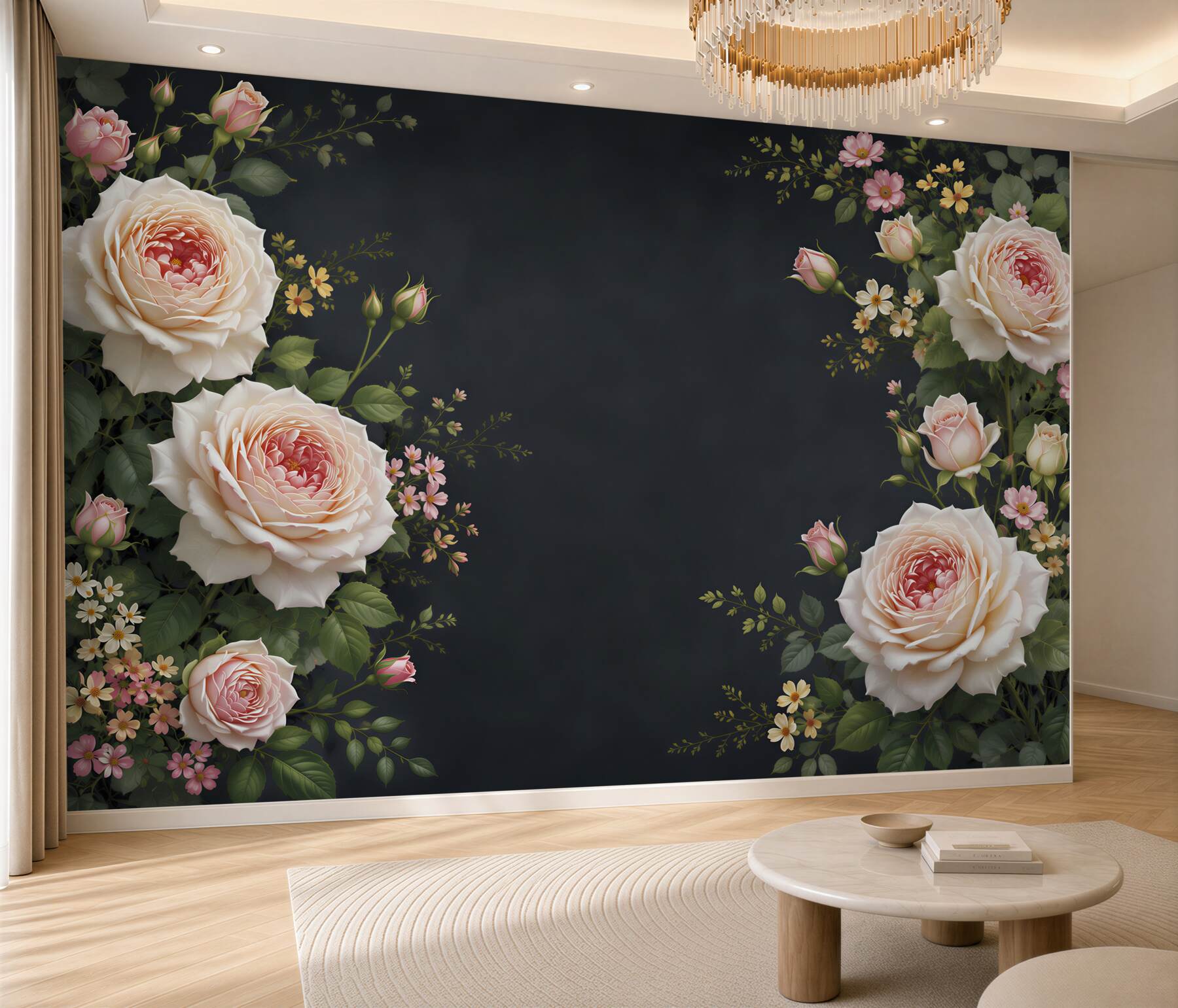 Fototapeta kremowe róże na ciemnym tle elegancka do salonu?v23