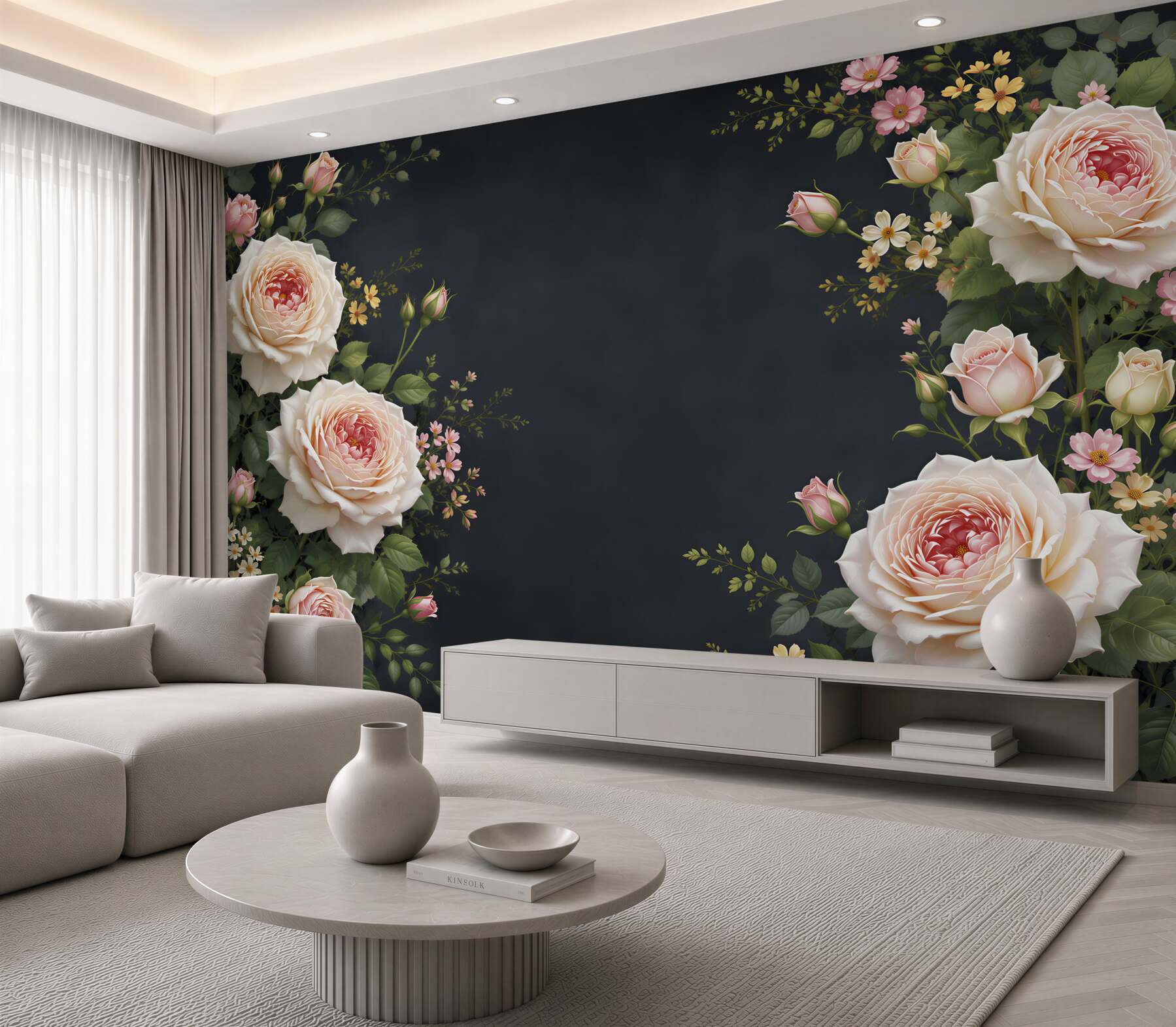 Fototapeta kremowe róże na ciemnym tle elegancka do salonu?v23