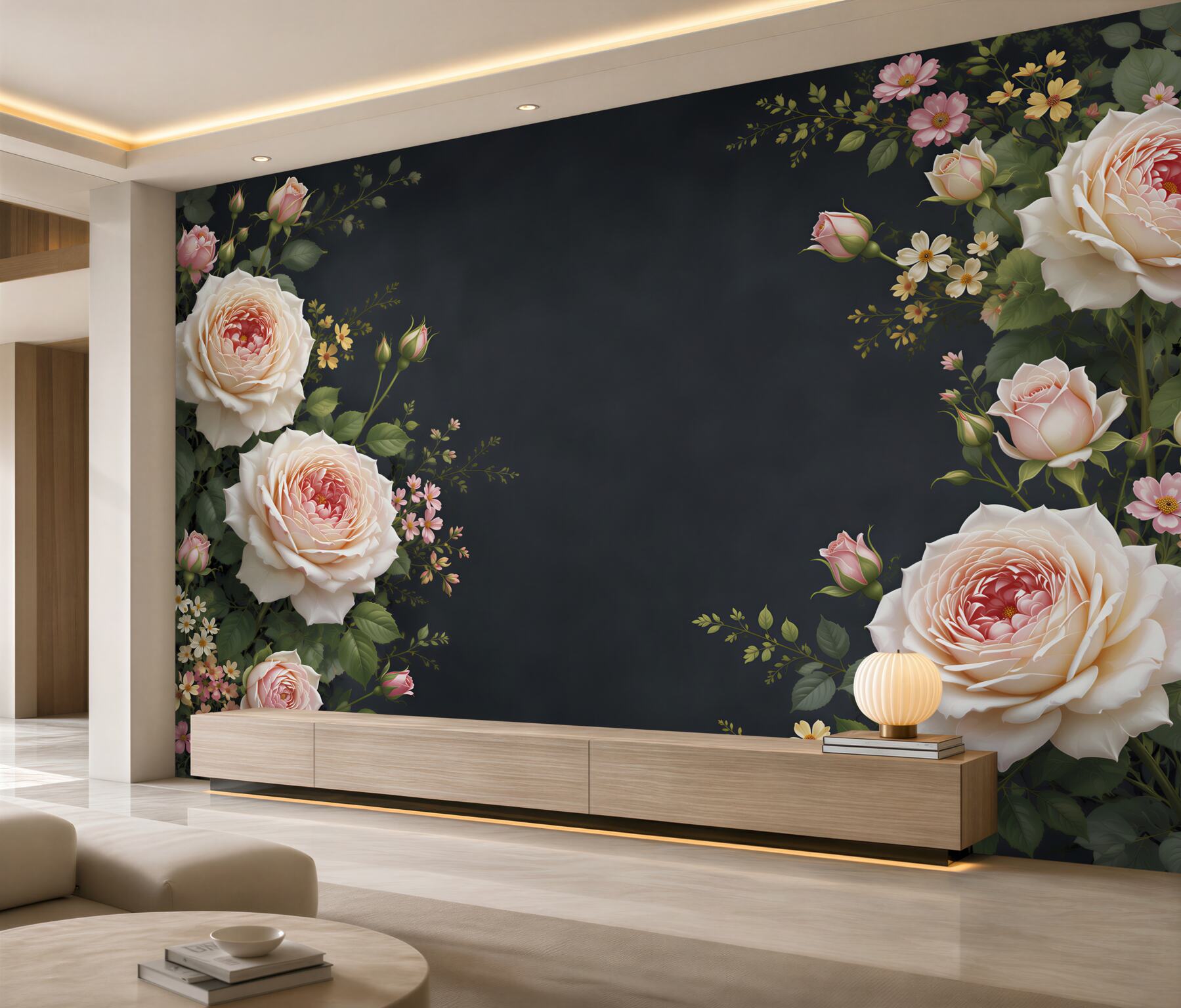 Fototapeta kremowe róże na ciemnym tle elegancka do salonu?v23