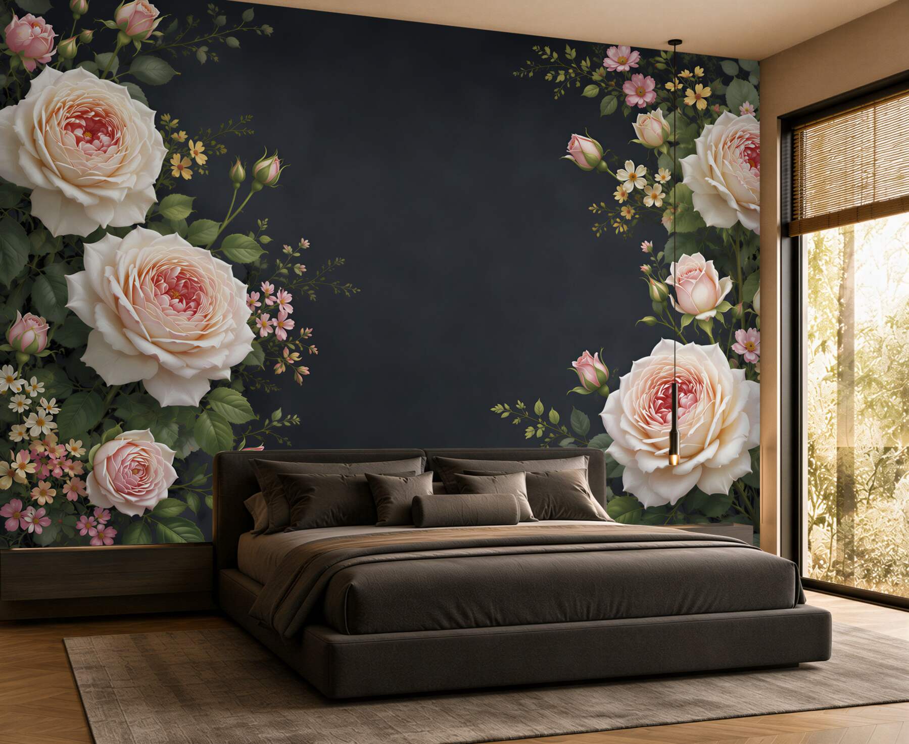 Fototapeta kremowe róże na ciemnym tle elegancka do salonu?v23