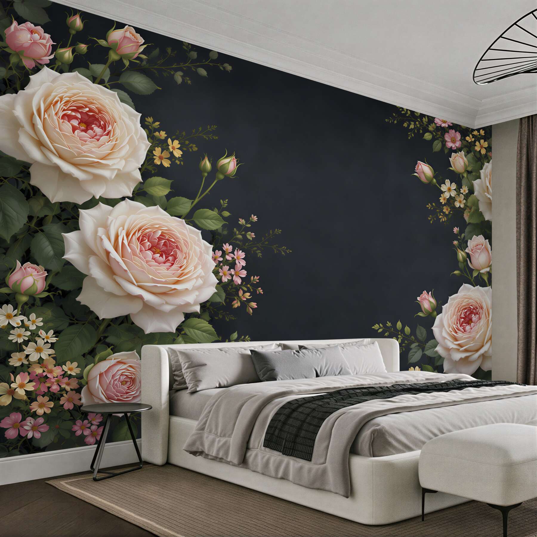 Fototapeta kremowe róże na ciemnym tle elegancka do salonu