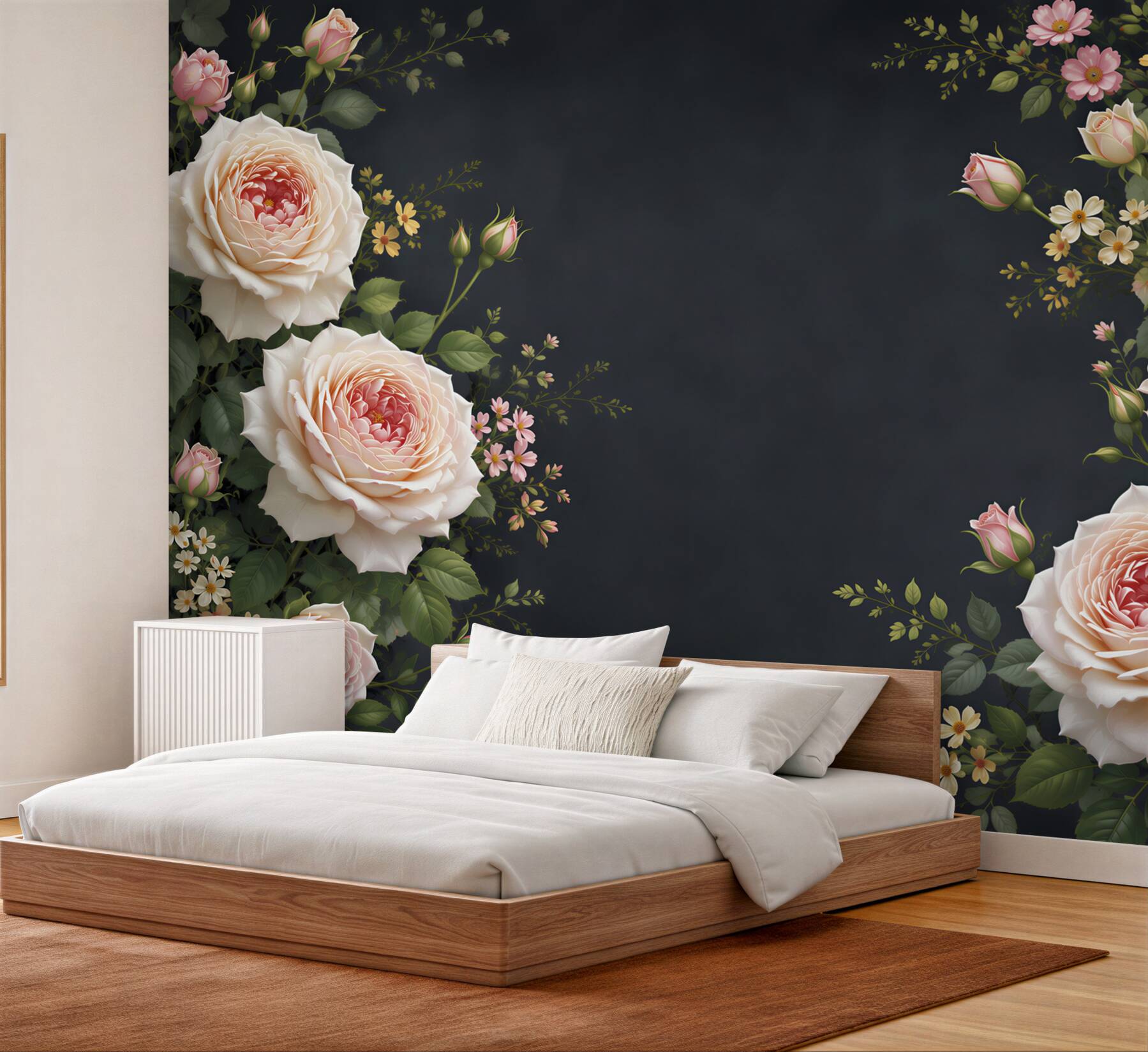 Fototapeta kremowe róże na ciemnym tle elegancka do salonu?v23