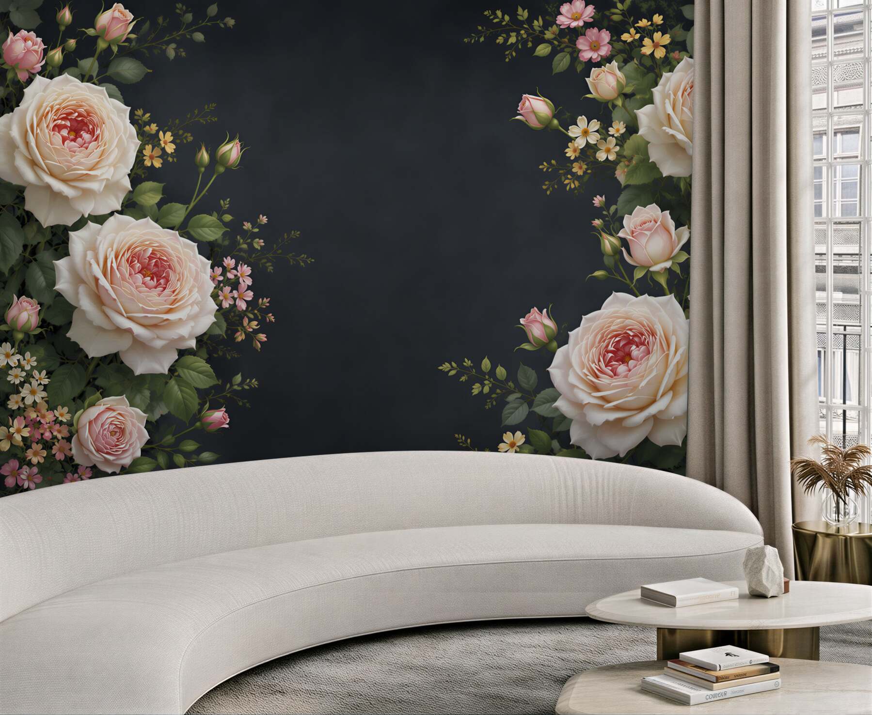 Fototapeta kremowe róże na ciemnym tle elegancka do salonu?v23