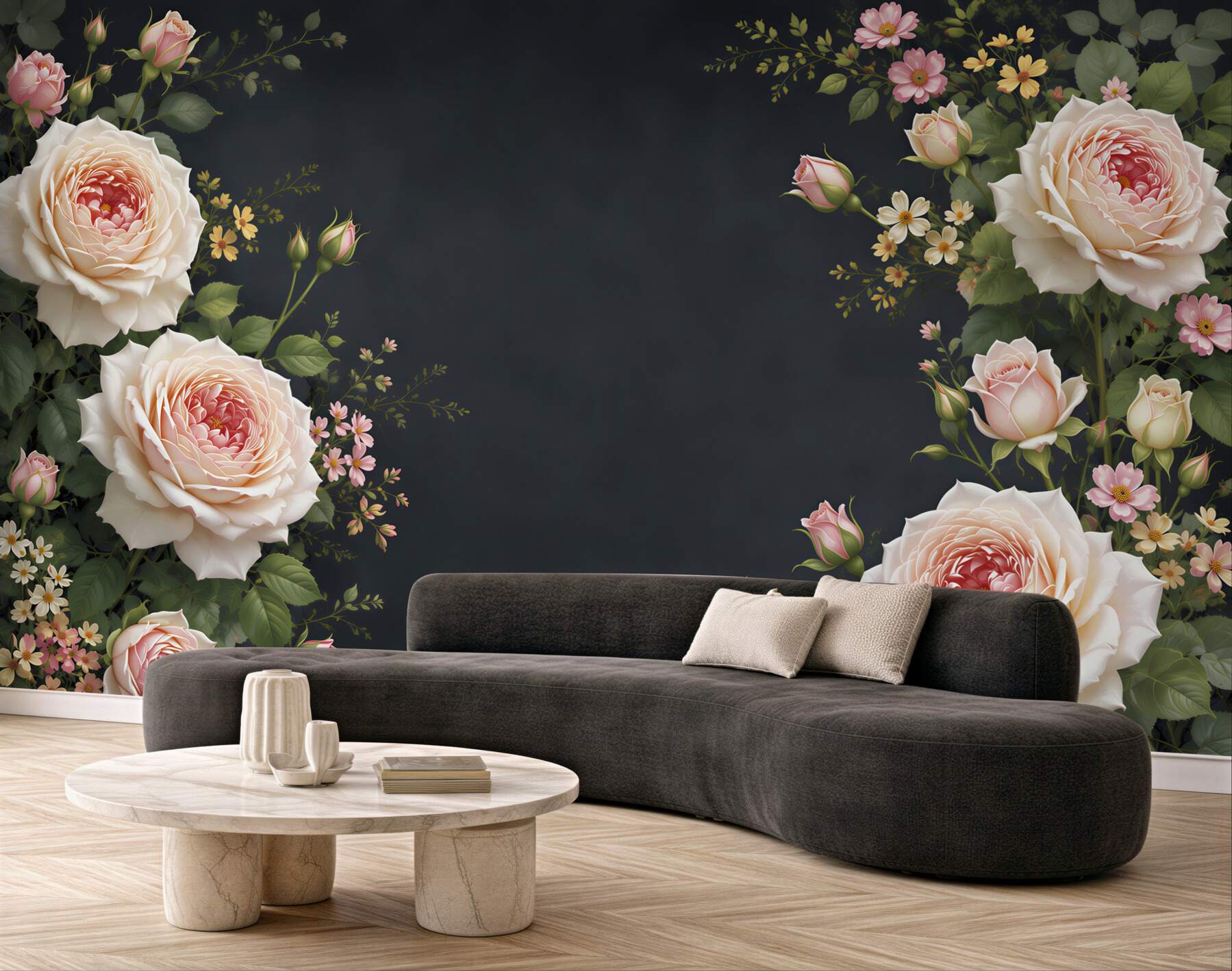 Fototapeta kremowe róże na ciemnym tle elegancka do salonu?v23