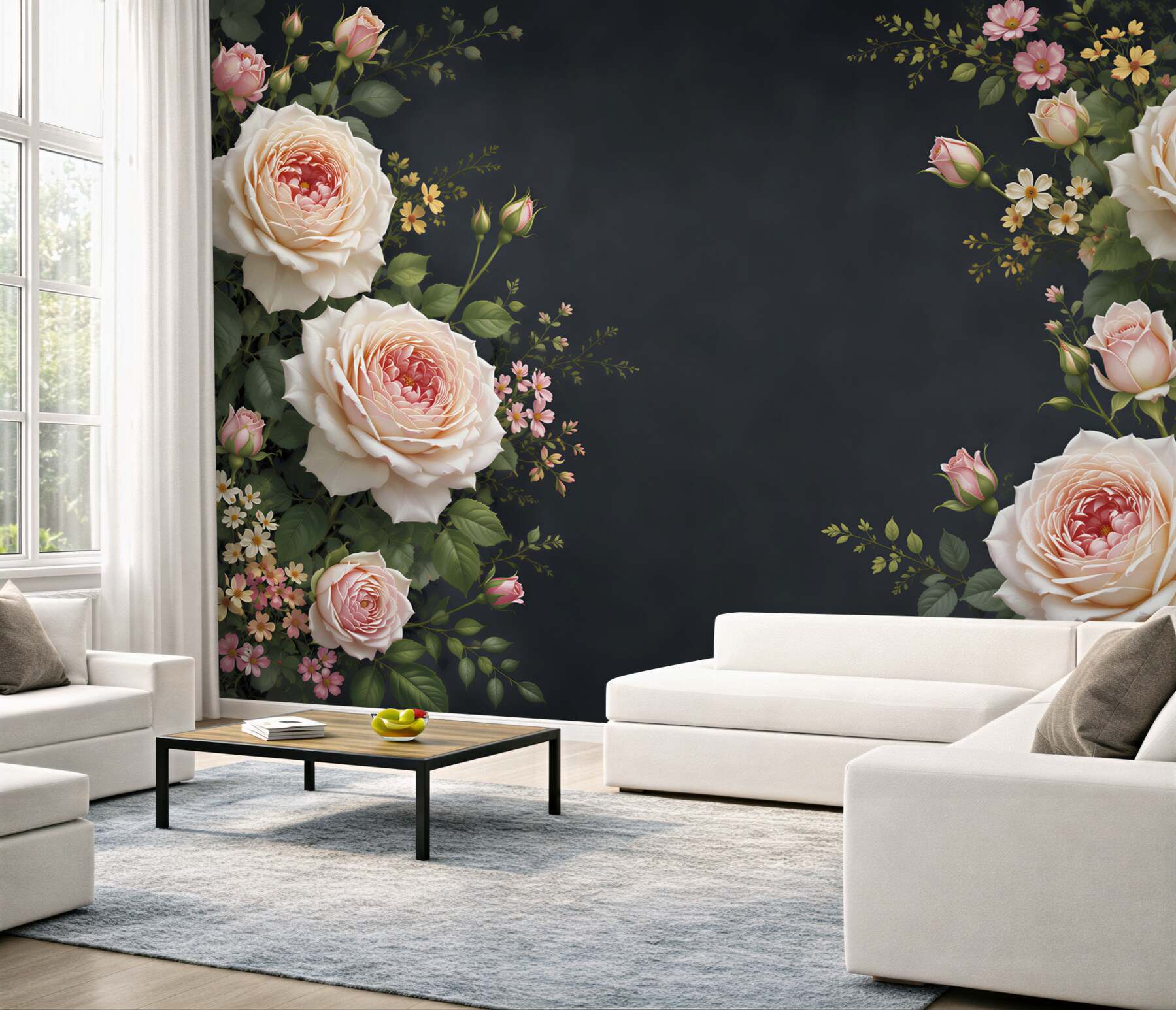 Fototapeta kremowe róże na ciemnym tle elegancka do salonu?v23