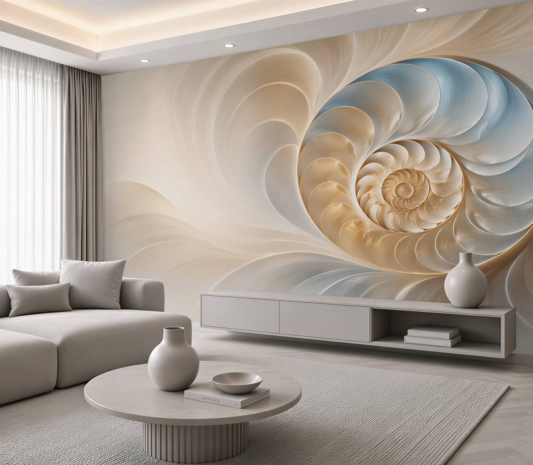 Fototapeta abstrakcyjna spiralna muszla beżowo błękitna elegancka?v23