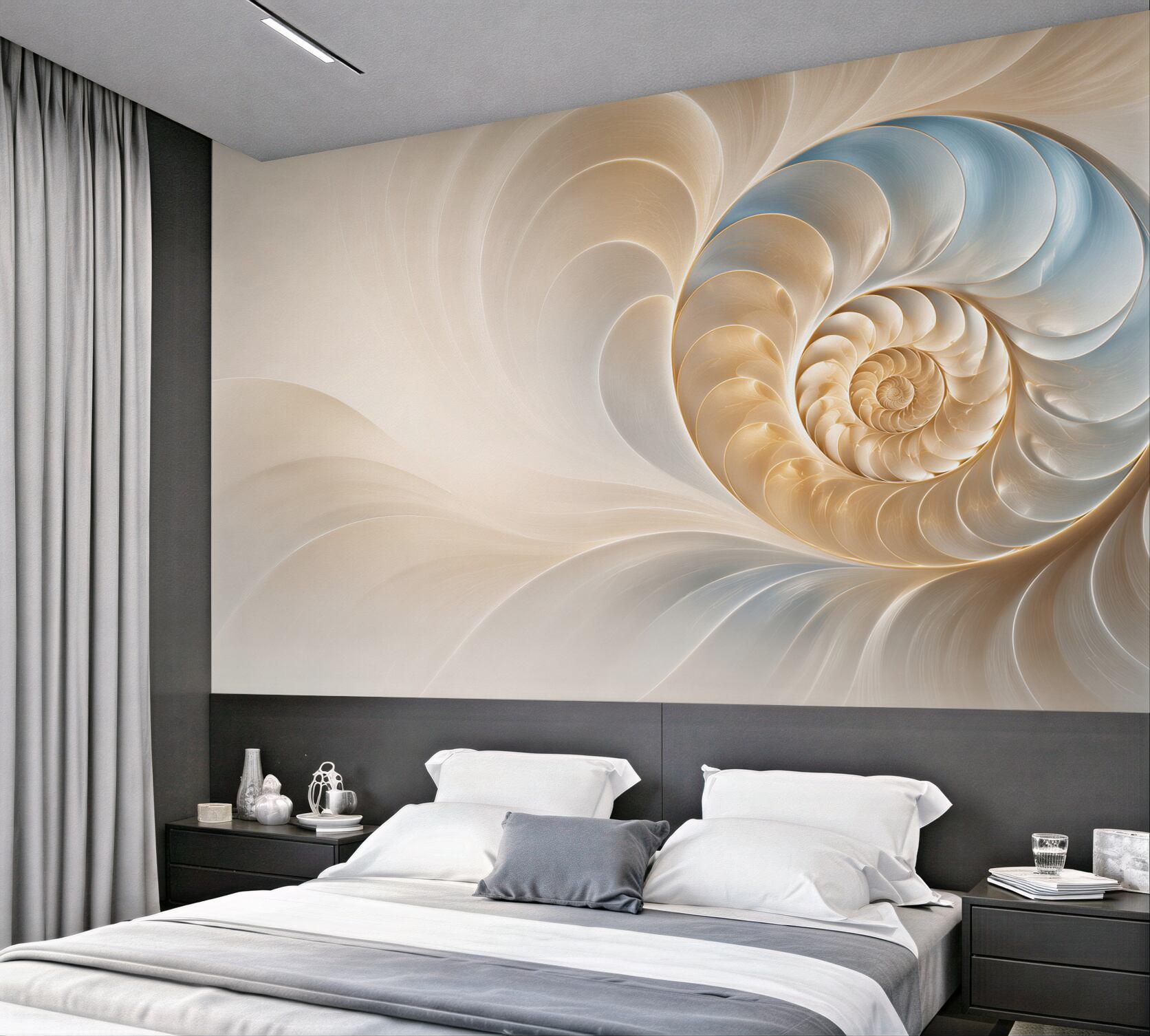 Fototapeta abstrakcyjna spiralna muszla beżowo błękitna elegancka?v23