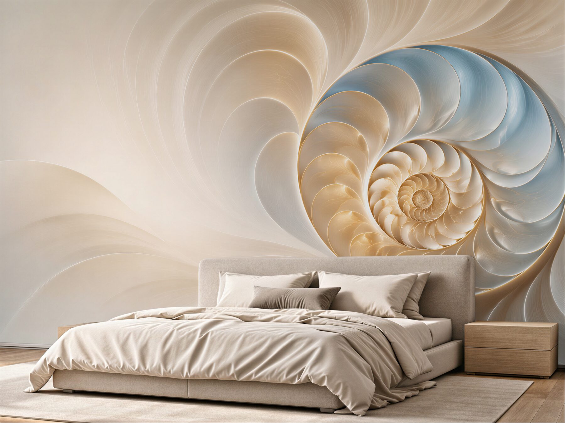 Fototapeta abstrakcyjna spiralna muszla beżowo błękitna elegancka?v23