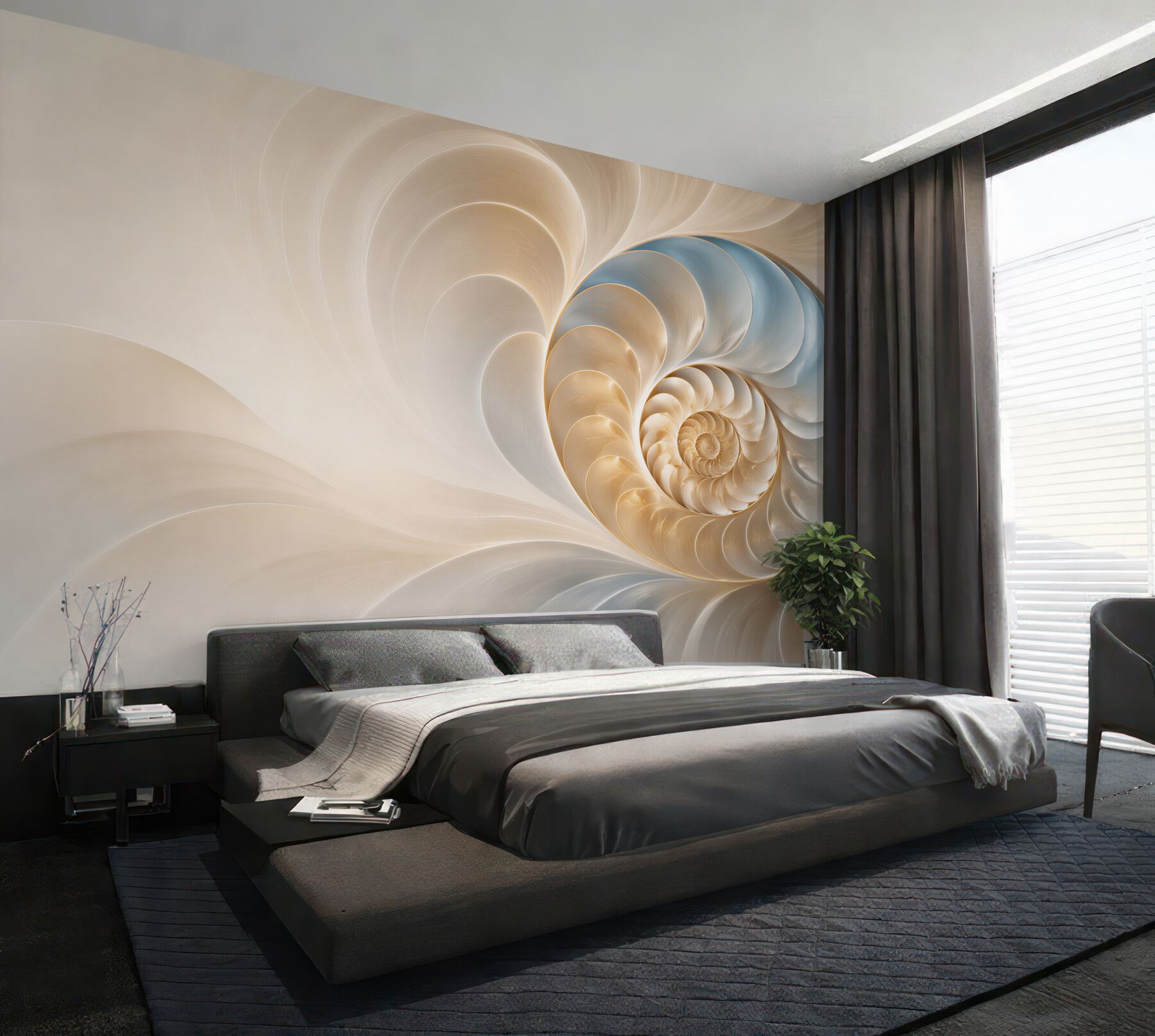Fototapeta abstrakcyjna spiralna muszla beżowo błękitna elegancka?v23