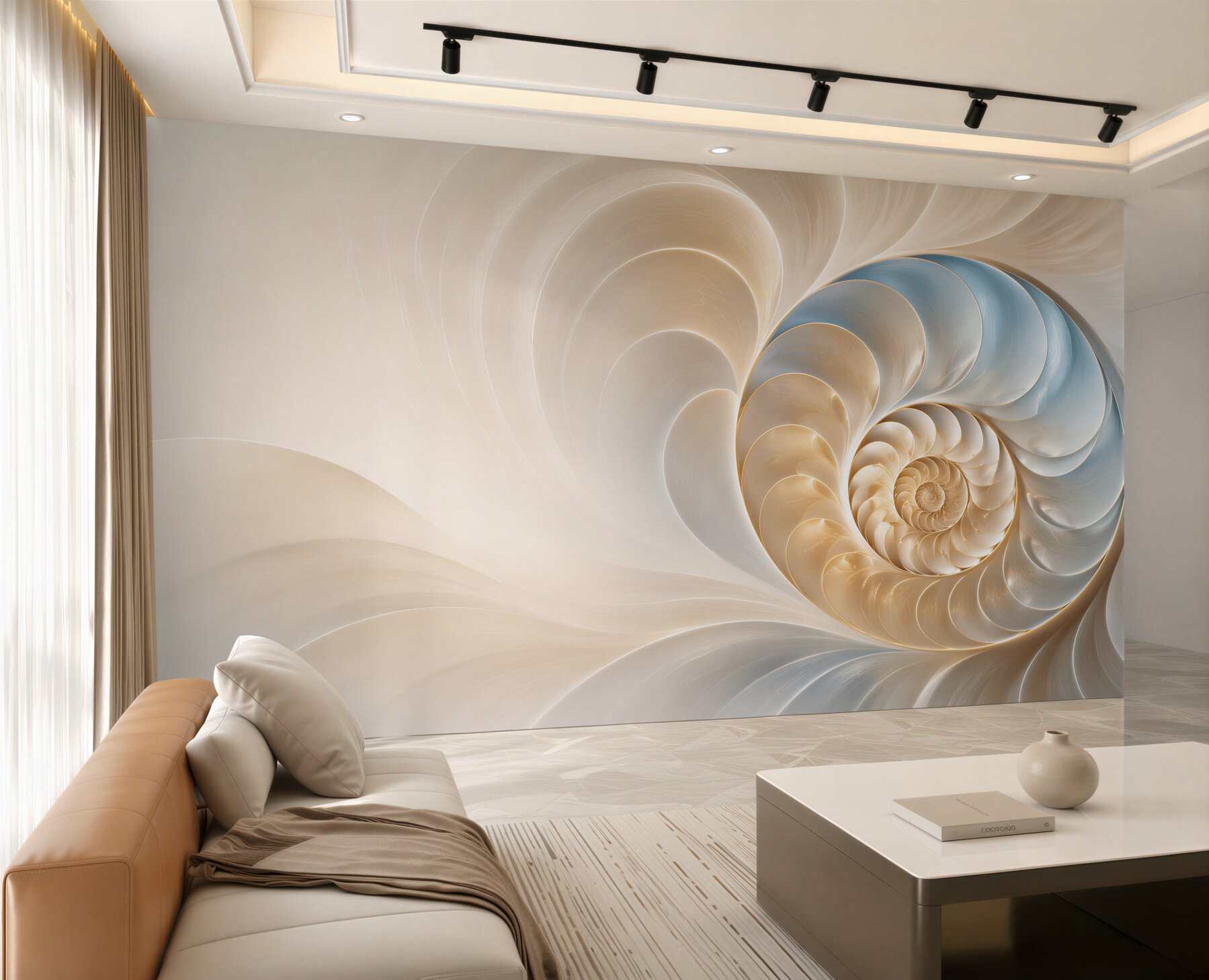 Fototapeta abstrakcyjna spiralna muszla beżowo błękitna elegancka?v23