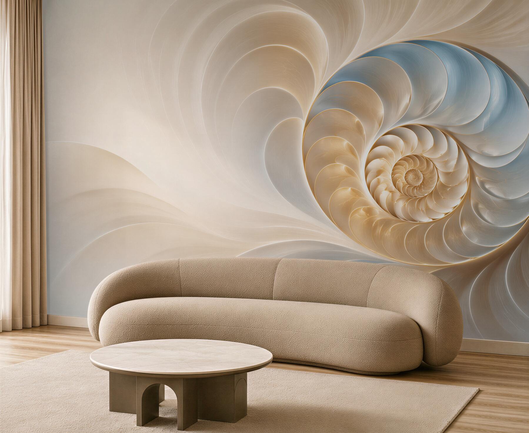 Fototapeta abstrakcyjna spiralna muszla beżowo błękitna elegancka?v23
