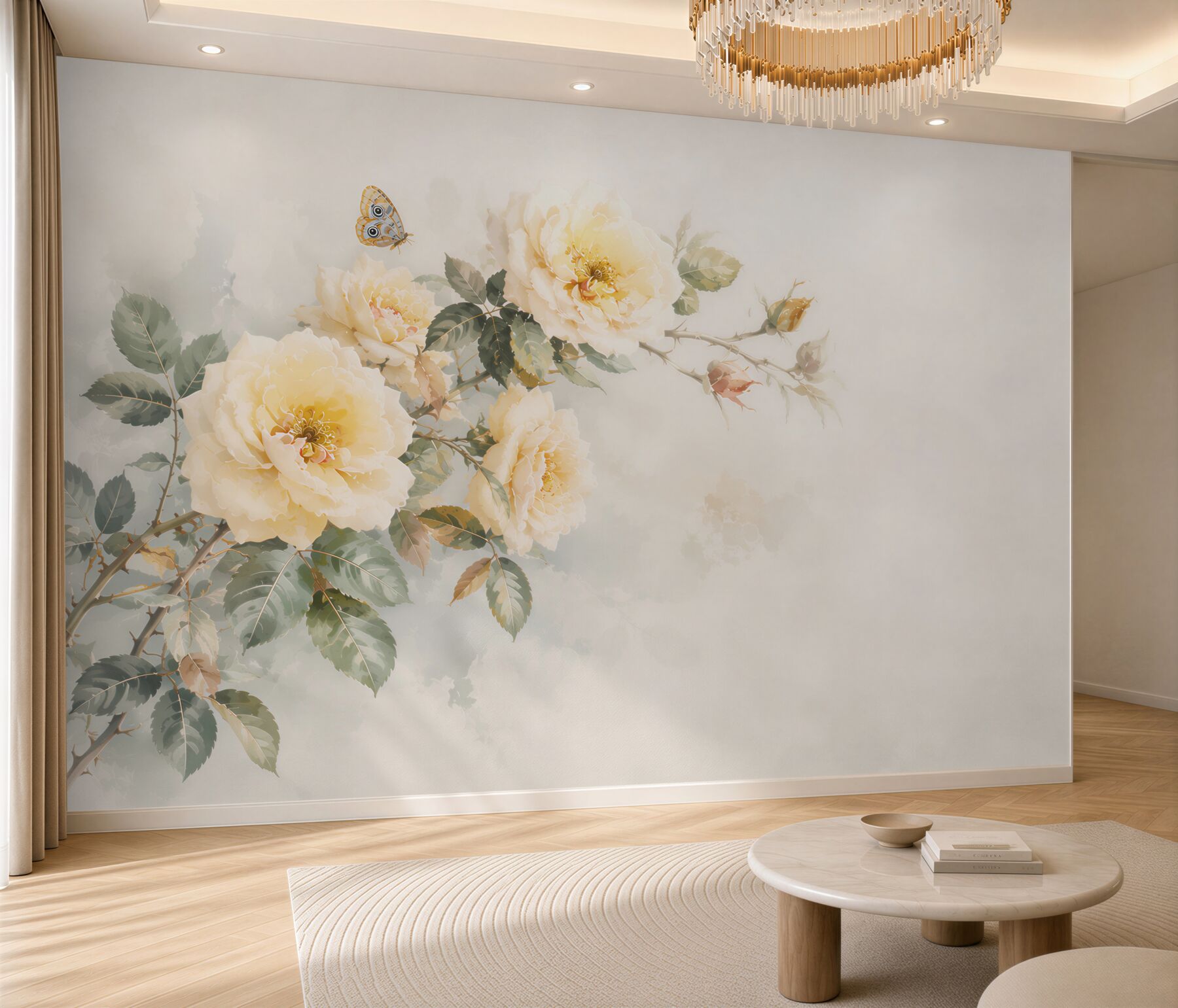 Fototapeta kremowe róże na gałęzi subtelna elegancja do salonu