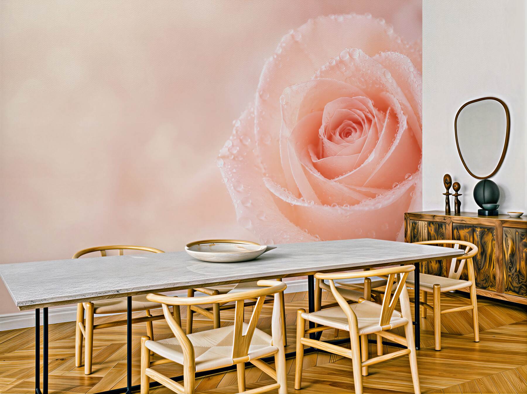 Fototapeta róża pudrowa z kroplami rosy romantyczna?v23
