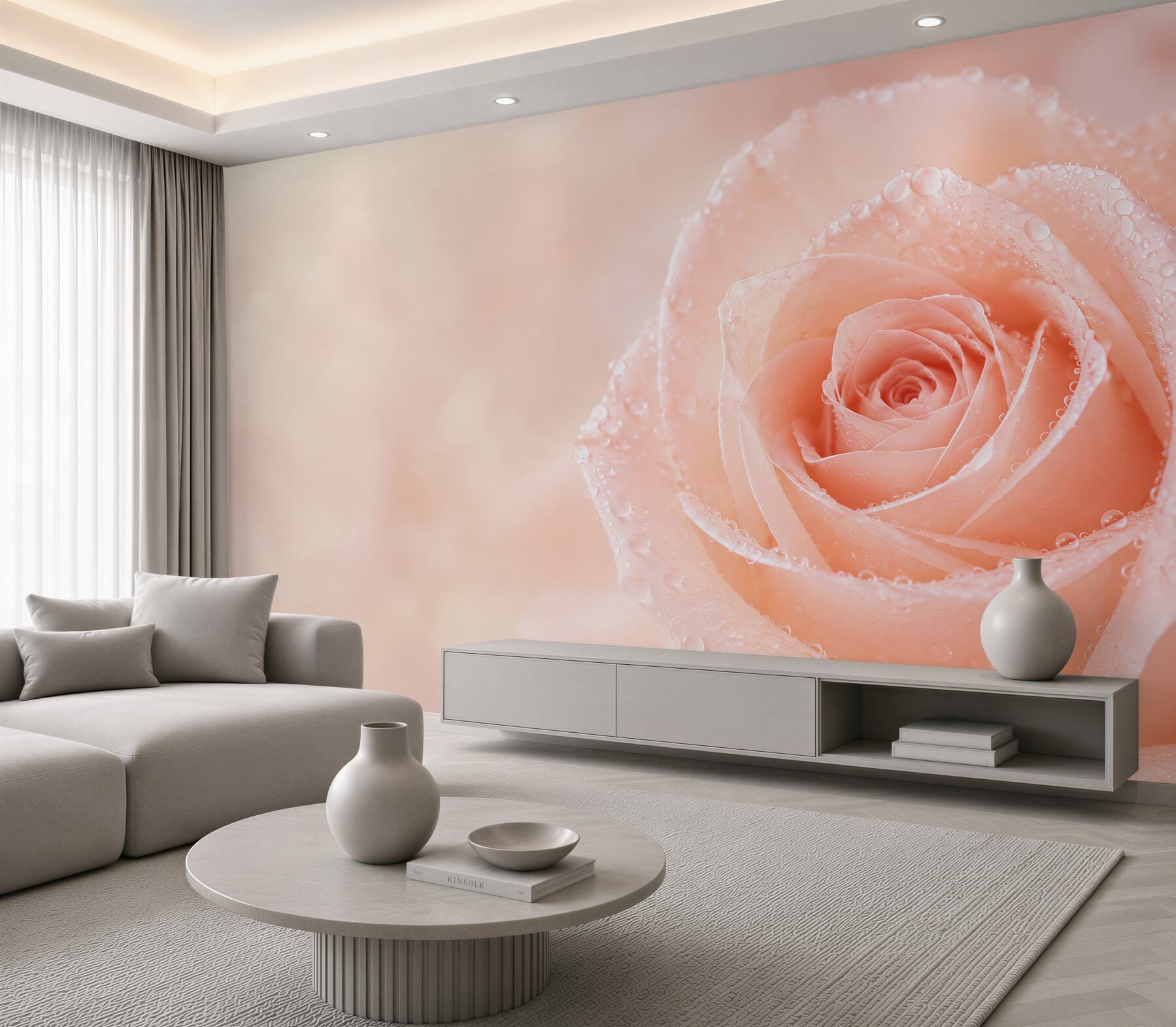 Fototapeta róża pudrowa z kroplami rosy romantyczna?v23