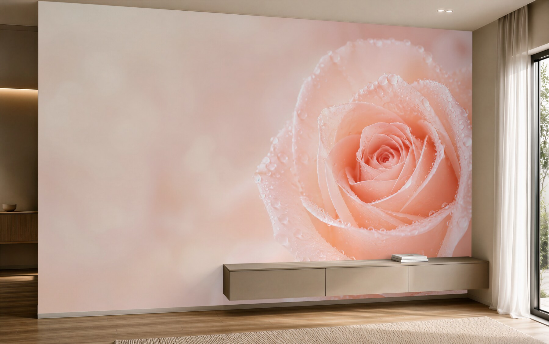 Fototapeta róża pudrowa z kroplami rosy romantyczna?v23