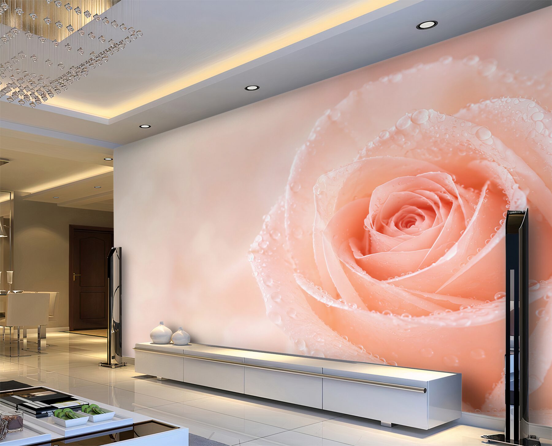 Fototapeta róża pudrowa z kroplami rosy romantyczna?v23