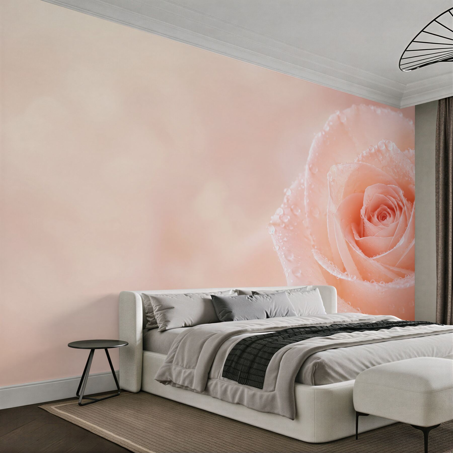 Fototapeta róża pudrowa z kroplami rosy romantyczna?v23