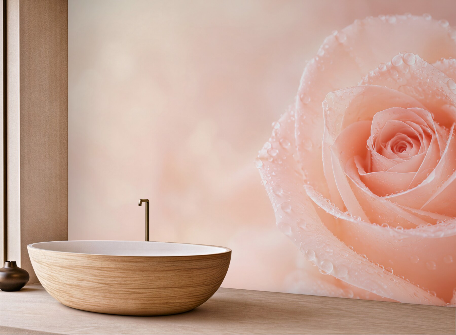 Fototapeta róża pudrowa z kroplami rosy romantyczna?v23