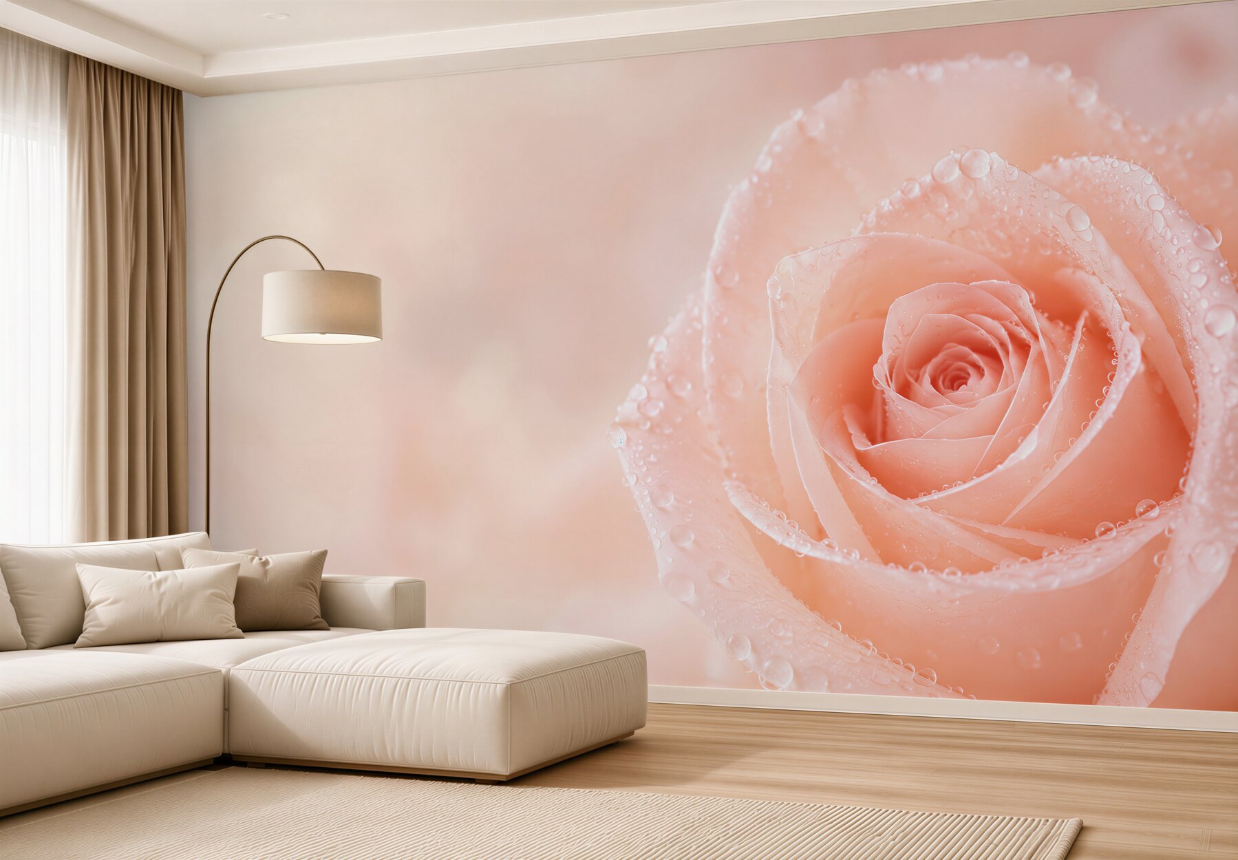 Fototapeta róża pudrowa z kroplami rosy romantyczna?v23