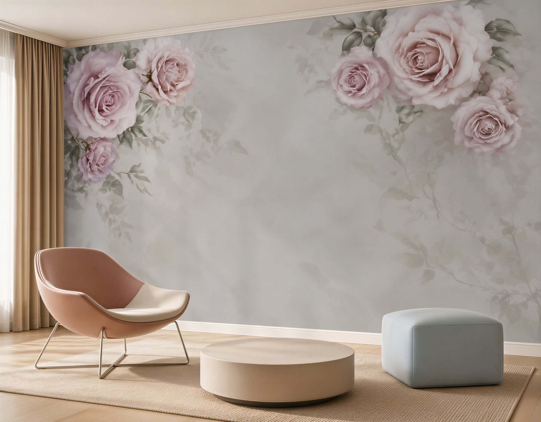 Fototapeta pudrowe róże na beżowym tle elegancka do sypialni?v23