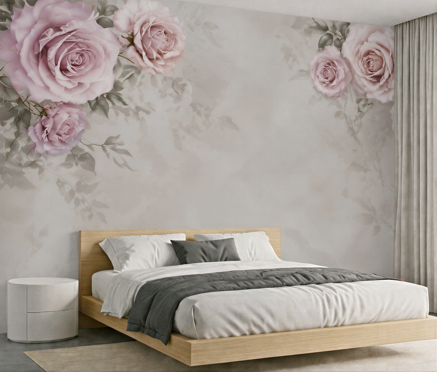 Fototapeta pudrowe róże na beżowym tle elegancka do sypialni?v23