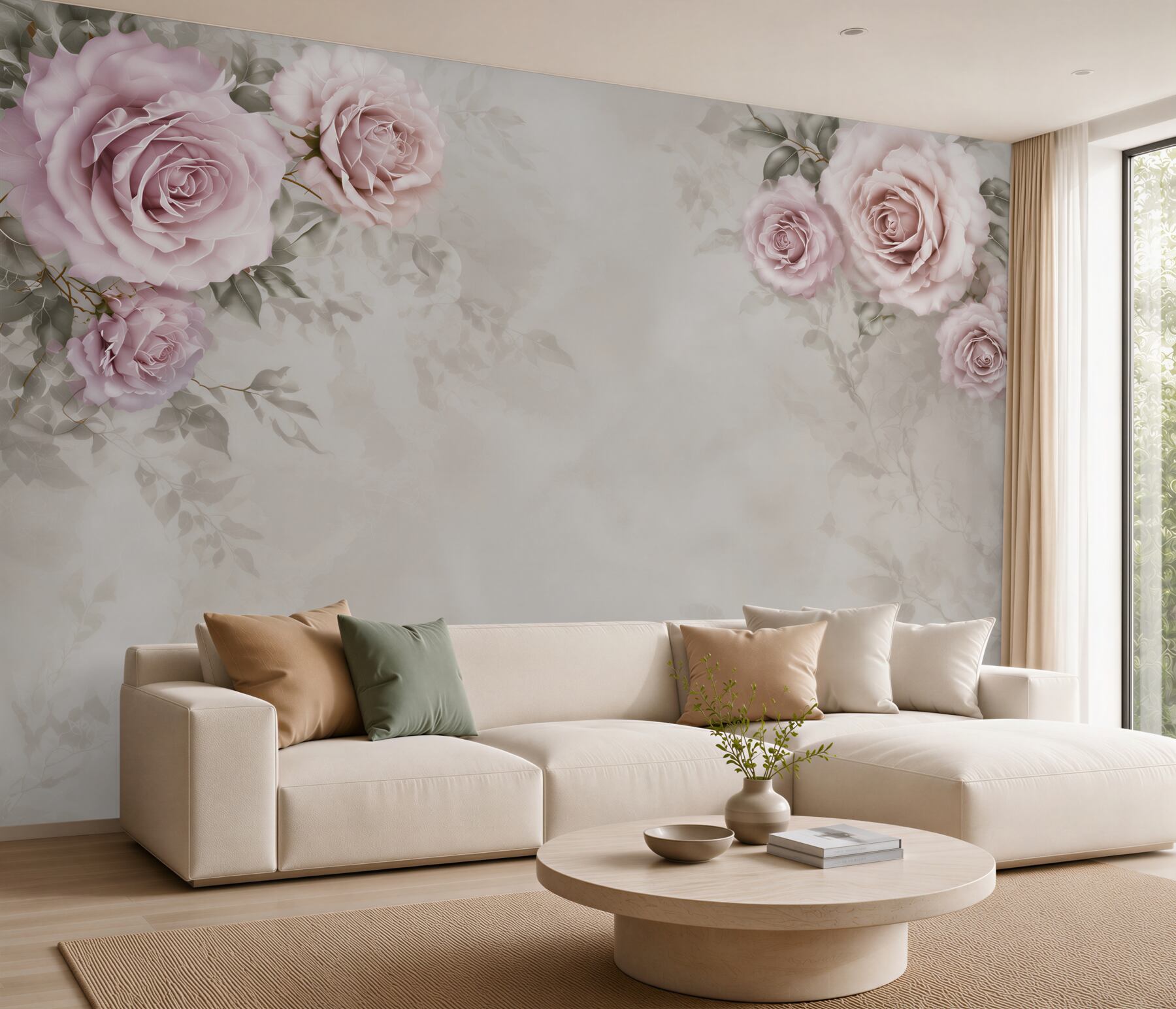 Fototapeta pudrowe róże na beżowym tle elegancka do sypialni?v23
