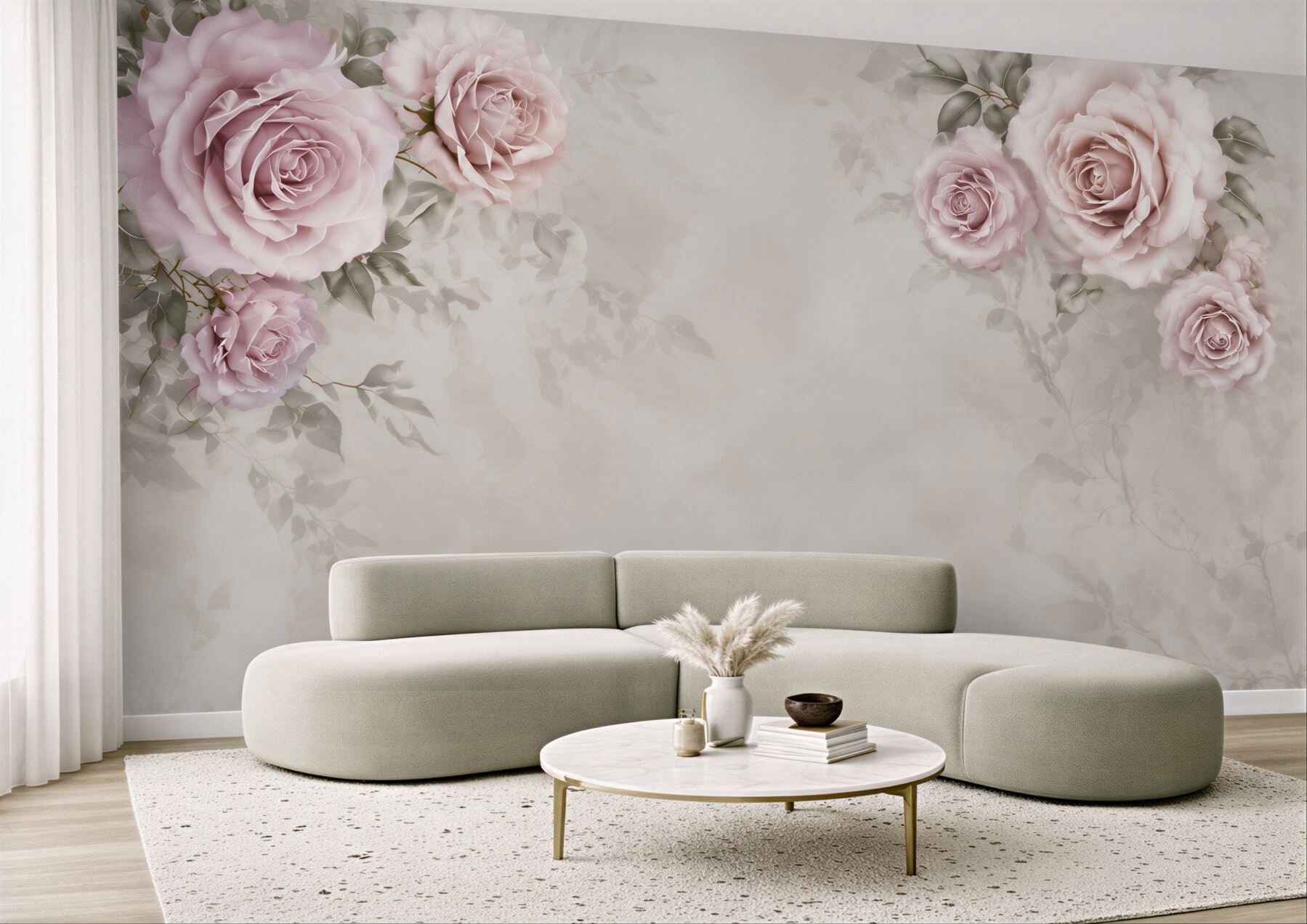 Fototapeta pudrowe róże na beżowym tle elegancka do sypialni?v23