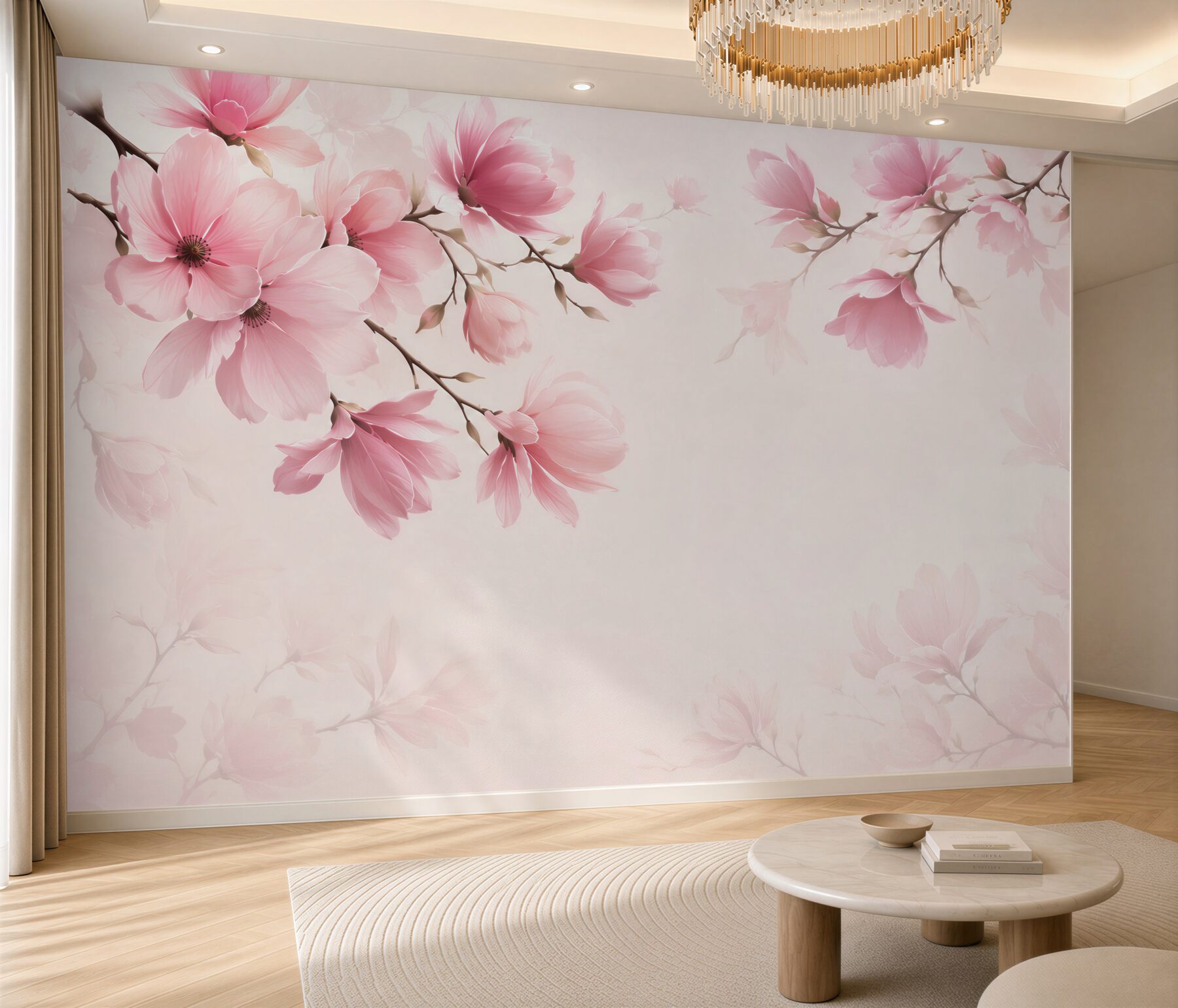 Fototapeta różowe magnolie na gałęziach subtelna do sypialni?v23
