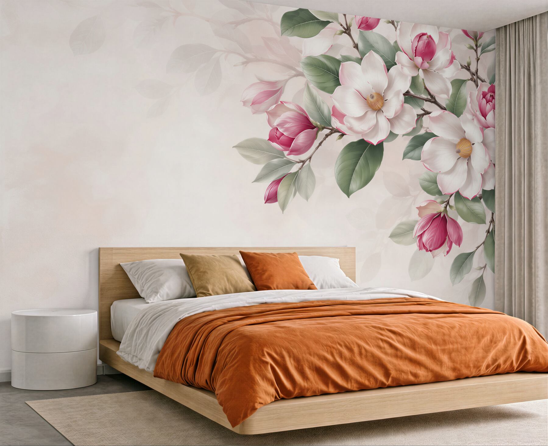 Fototapeta białe i różowe magnolie z zielonymi liśćmi elegancka?v23