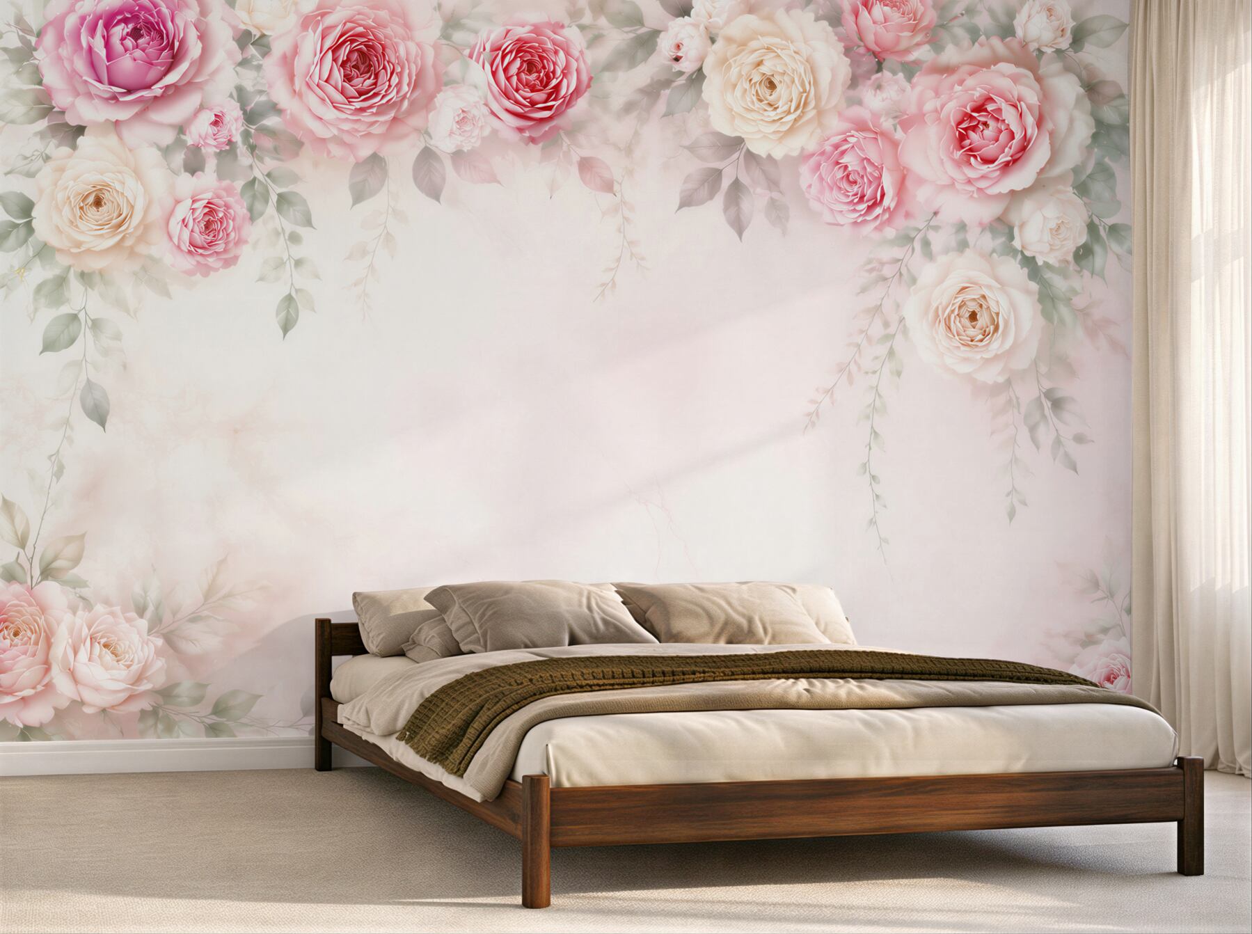 Fototapeta róże różowo kremowe eleganckie do romantycznej sypialni?v23