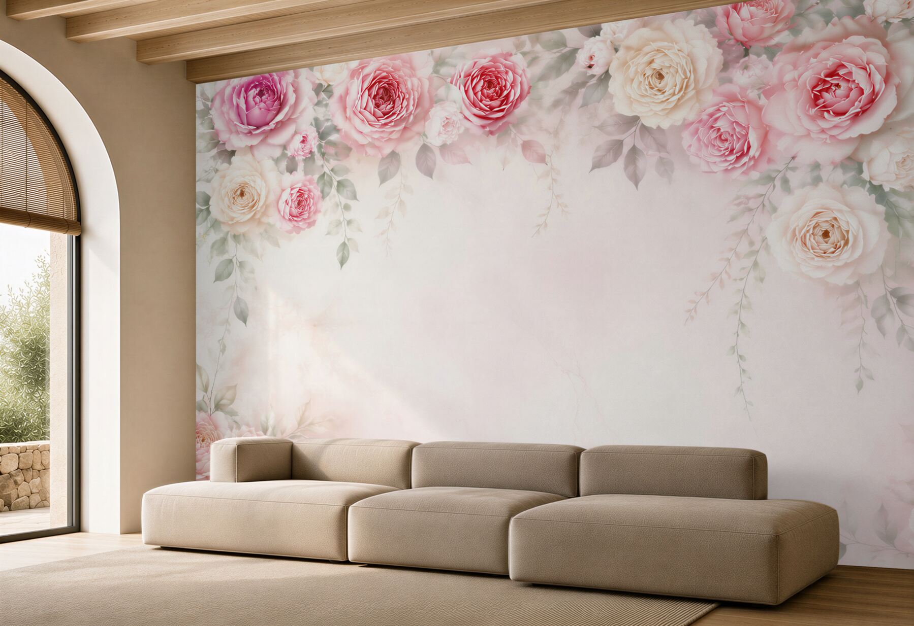 Fototapeta róże różowo kremowe eleganckie do romantycznej sypialni?v23