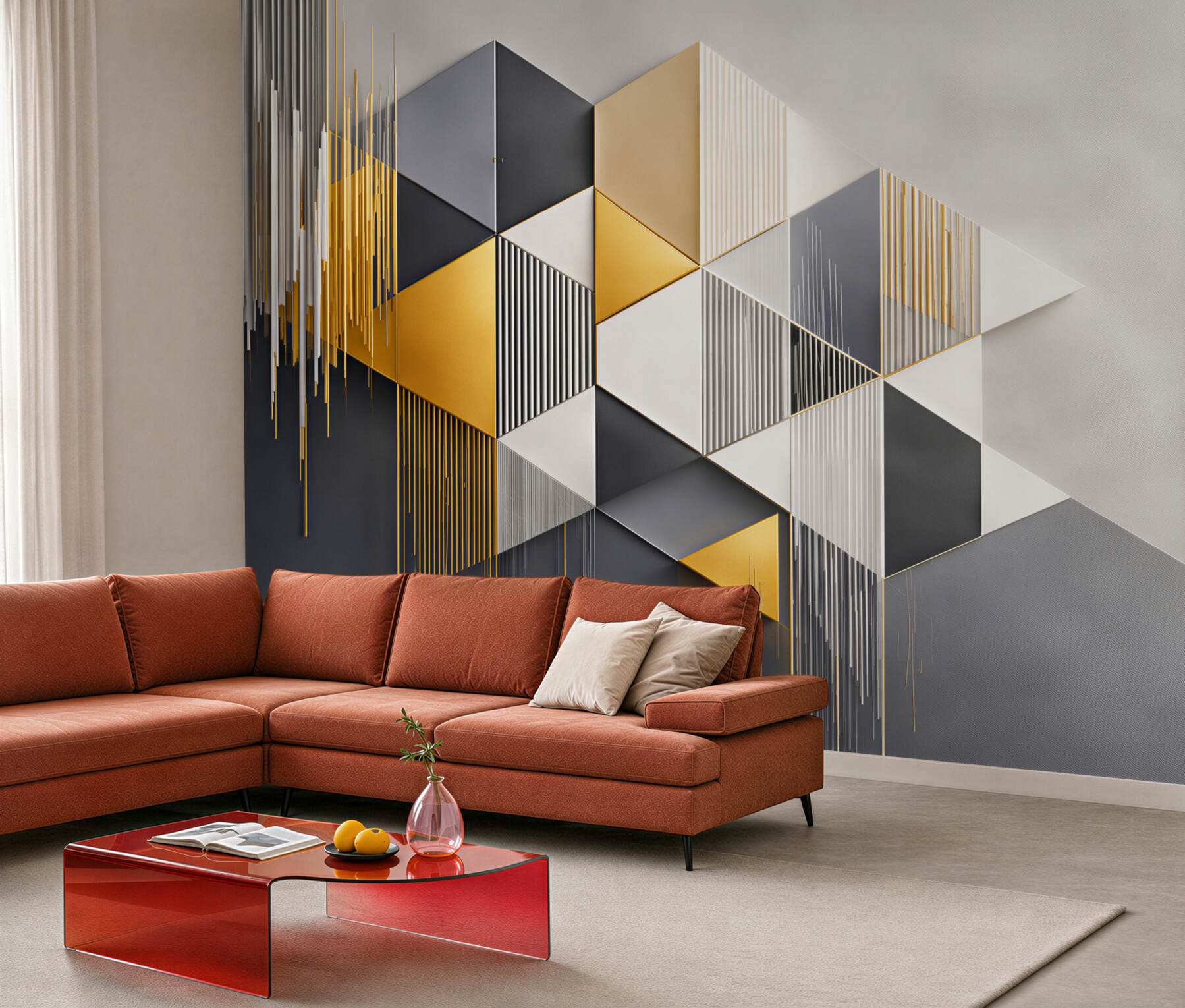 Fototapeta geometryczna trójkąty szaro złote nowoczesna abstrakcja?v23