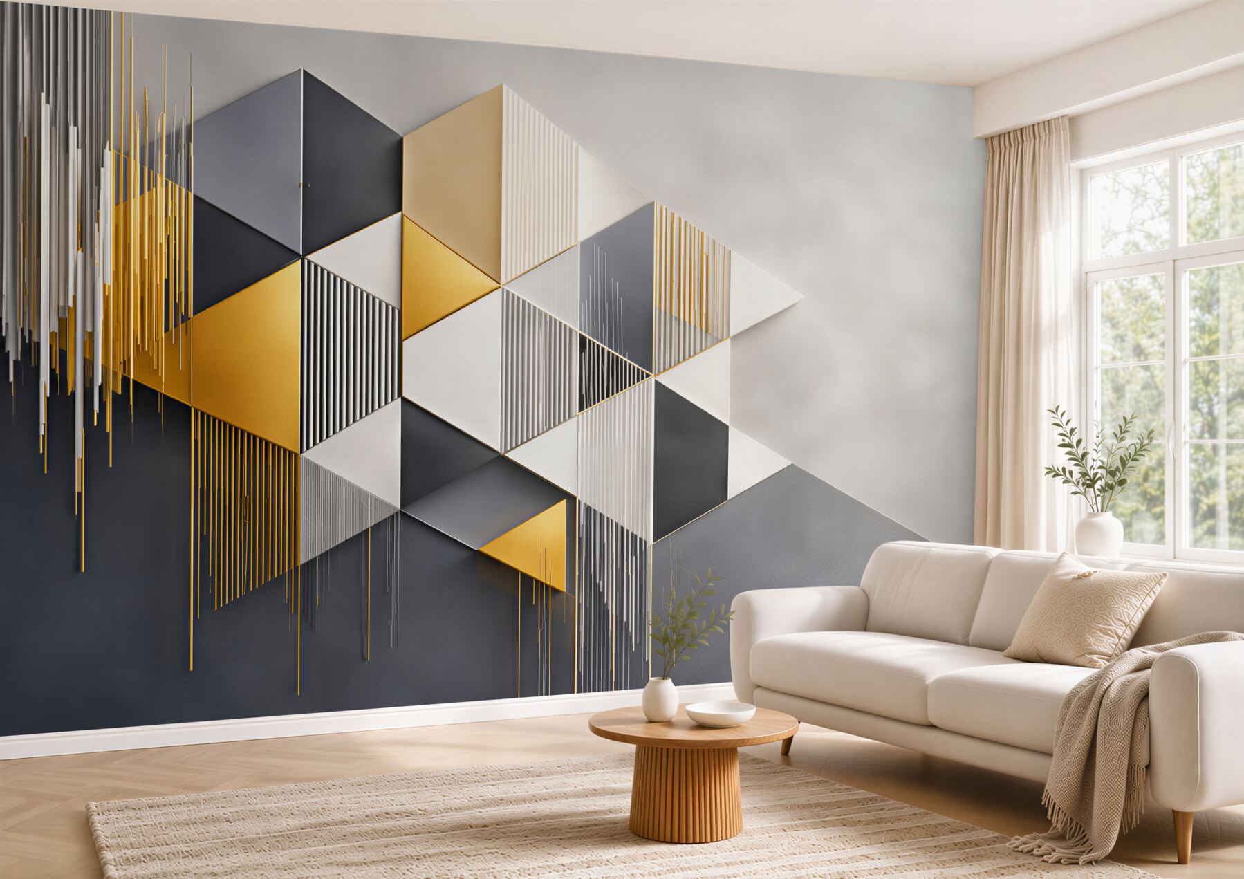 Fototapeta geometryczna trójkąty szaro złote nowoczesna abstrakcja?v23