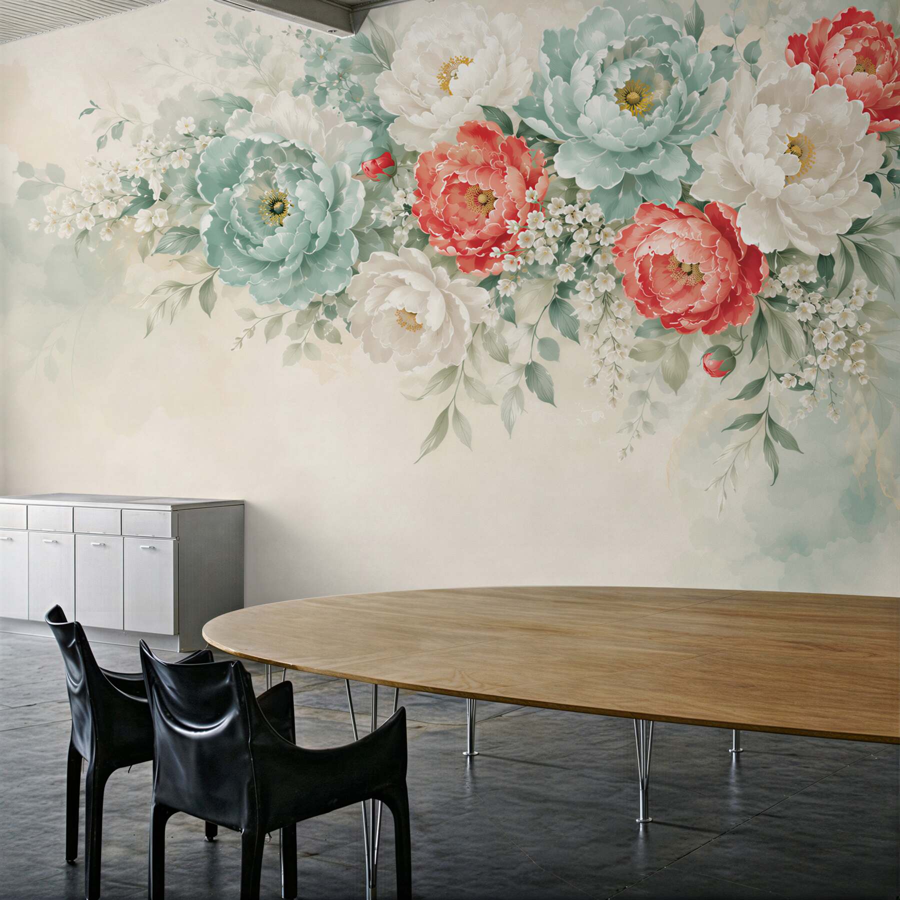 Fototapeta kwiaty piwonie pastelowe miętowe i koralowe eleganckie?v23